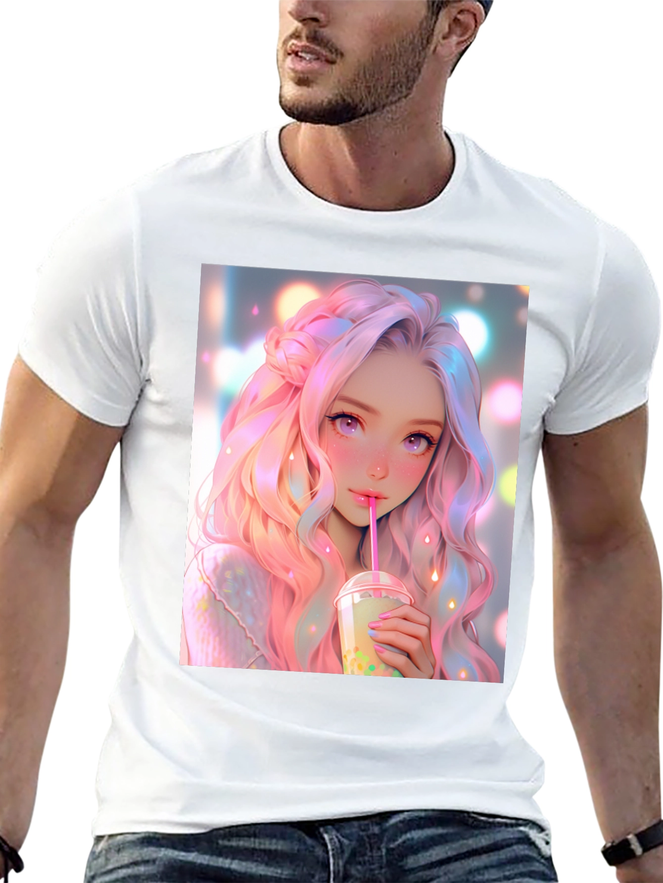 Black Anime Girl Bubble Tea Graphic T-Shirt view 13