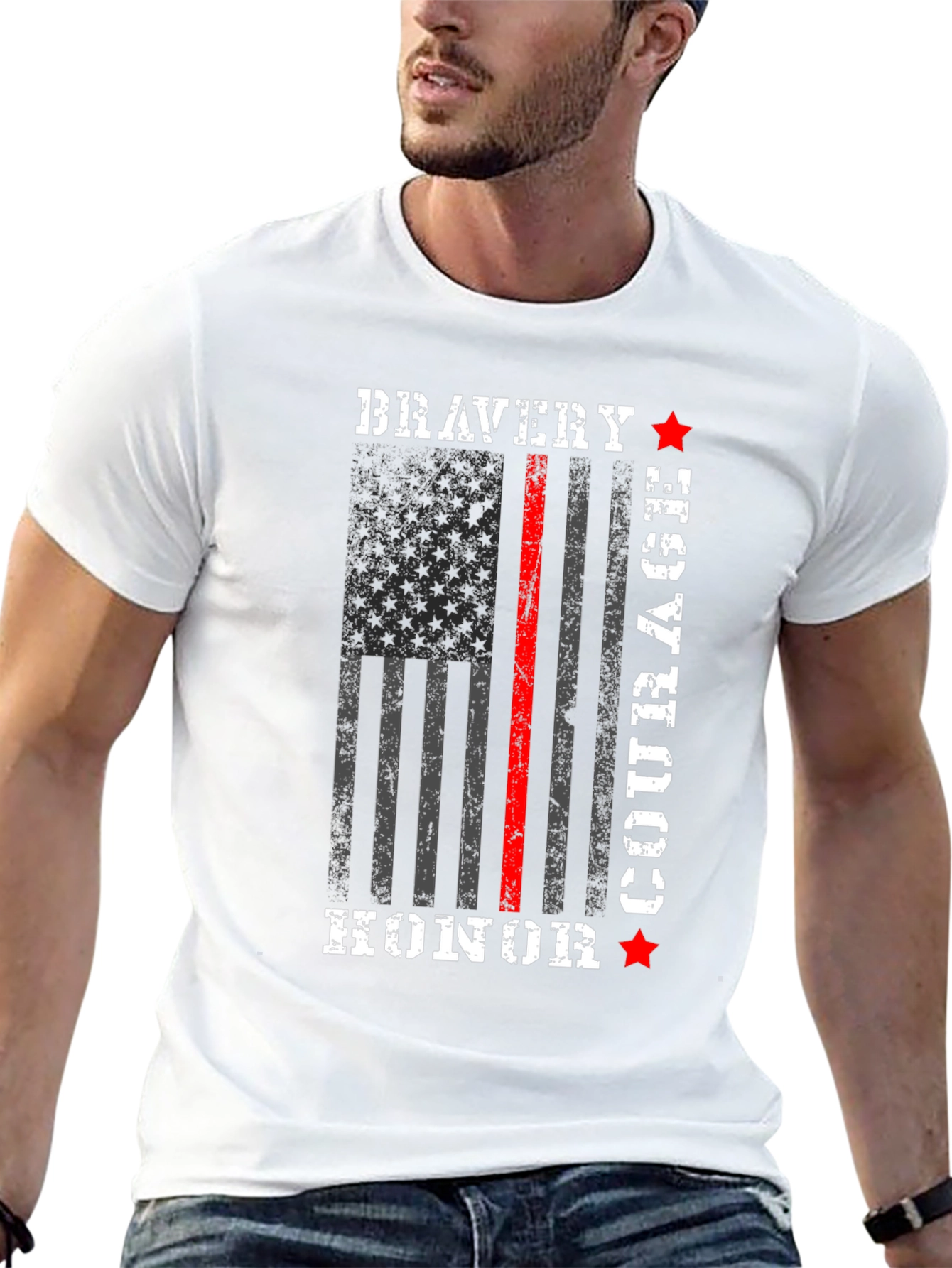 Black Bravery Courage Honor T-Shirt - Firefighter Thin Red Line view 13
