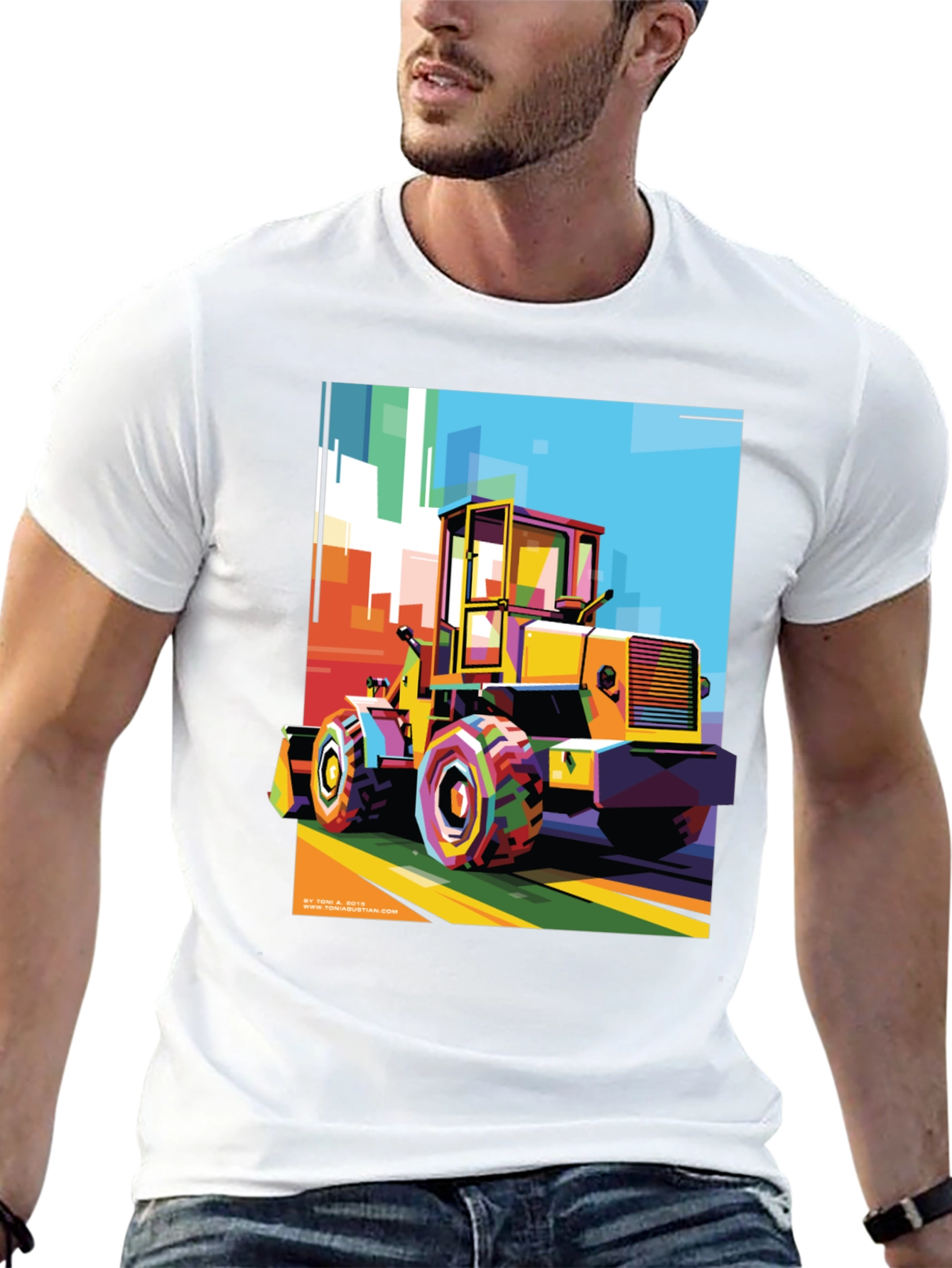 Black Bold Graphic Print T-Shirt - Construction Loader Art view 13