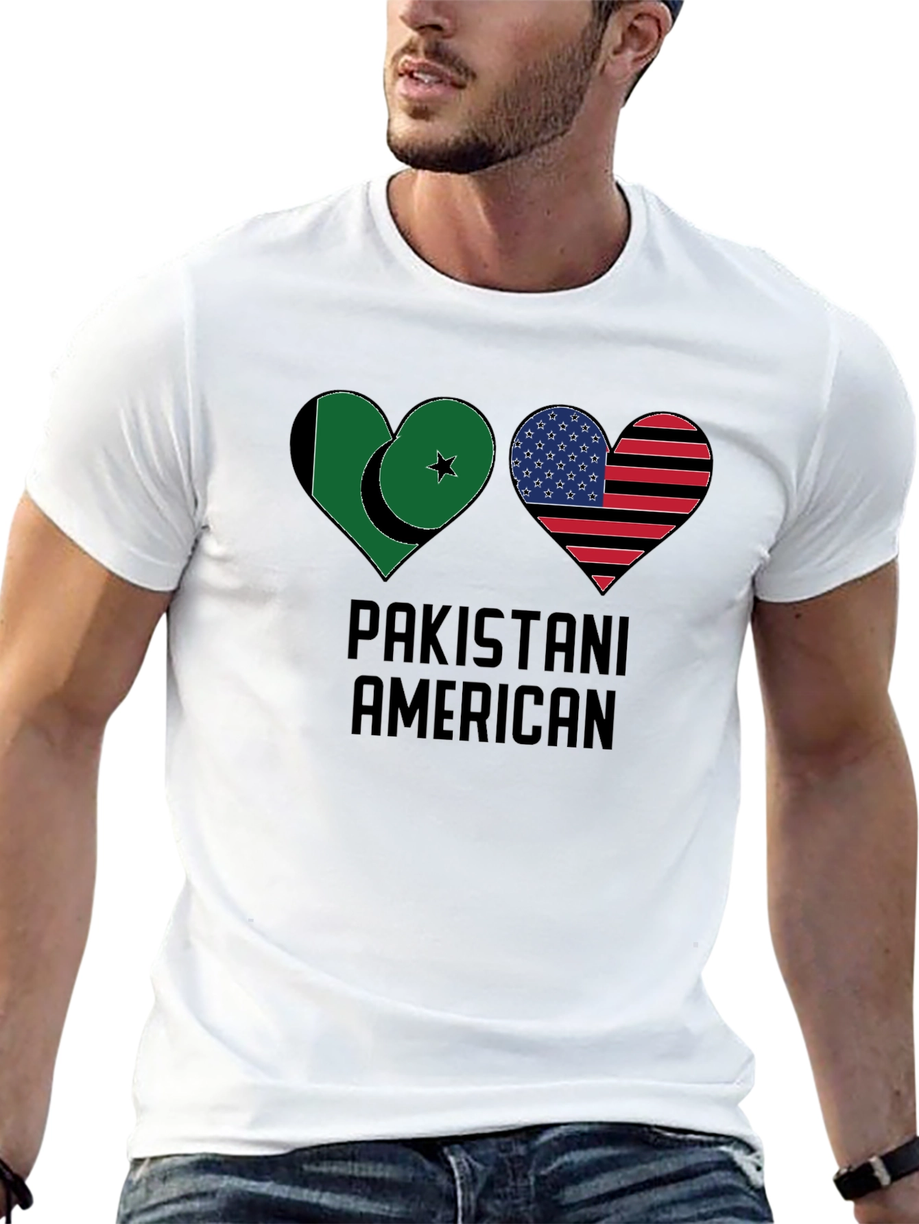 Black Pakistani American Heart Flag T-Shirt view 13