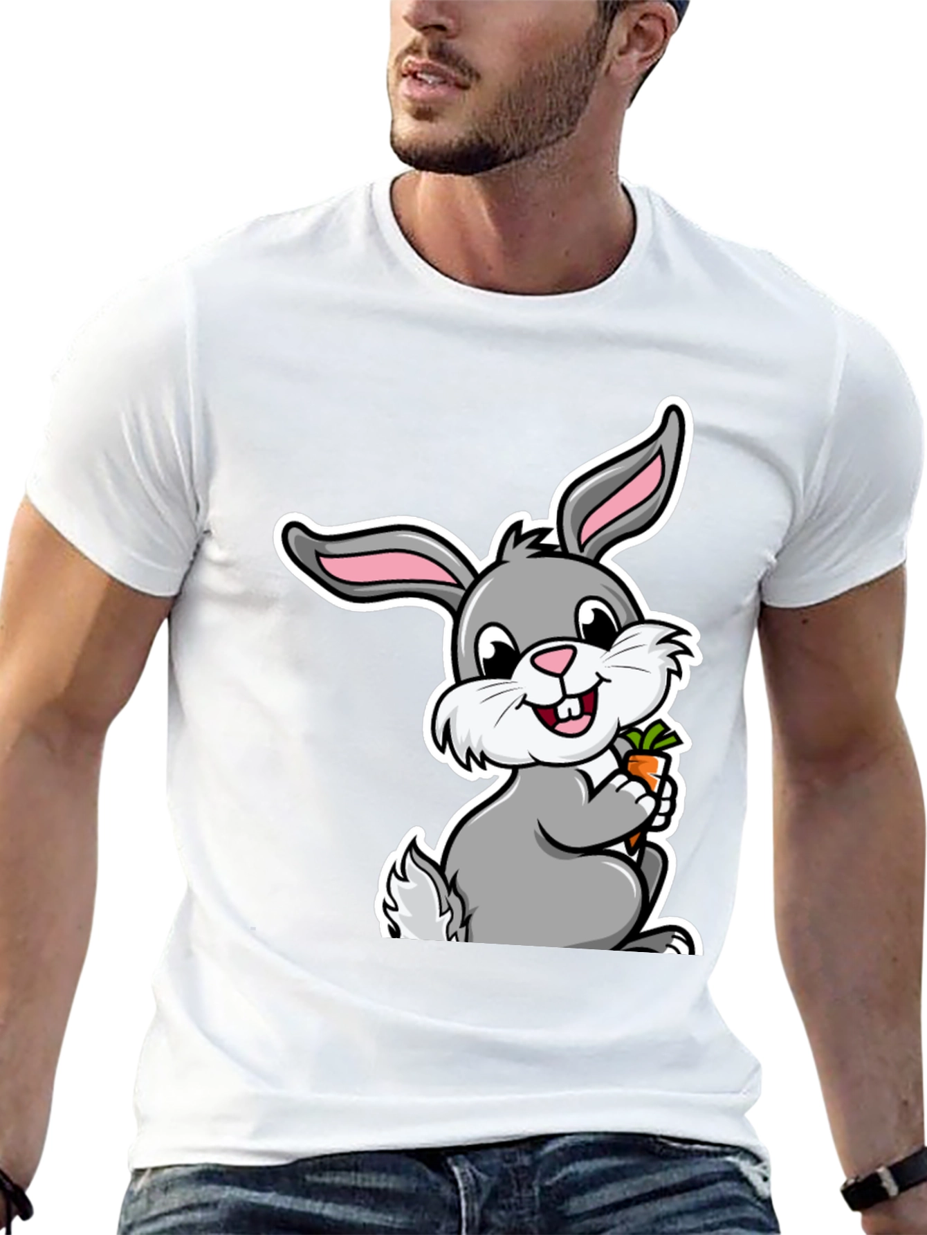 Cute Bunny Graphic Tee - Soft Cotton Black T-Shirt - 13