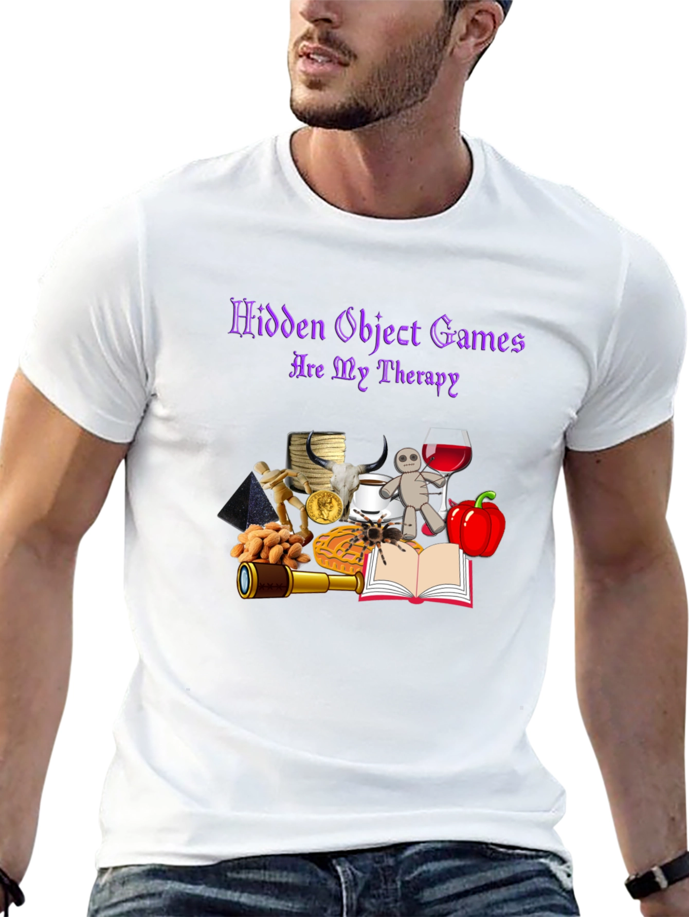 Black Hidden Object Games Therapy T-Shirt view 13