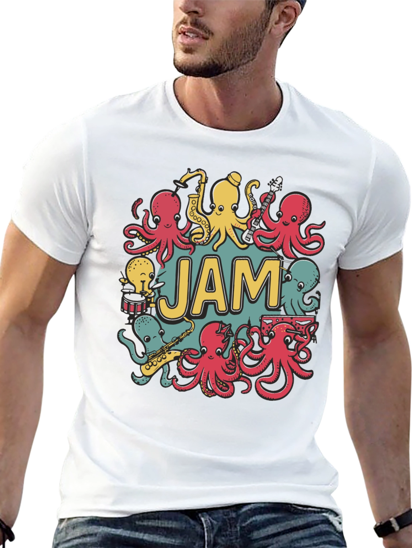 Black Octopus Jam Band Graphic T-Shirt - Black Cotton Tee view 13