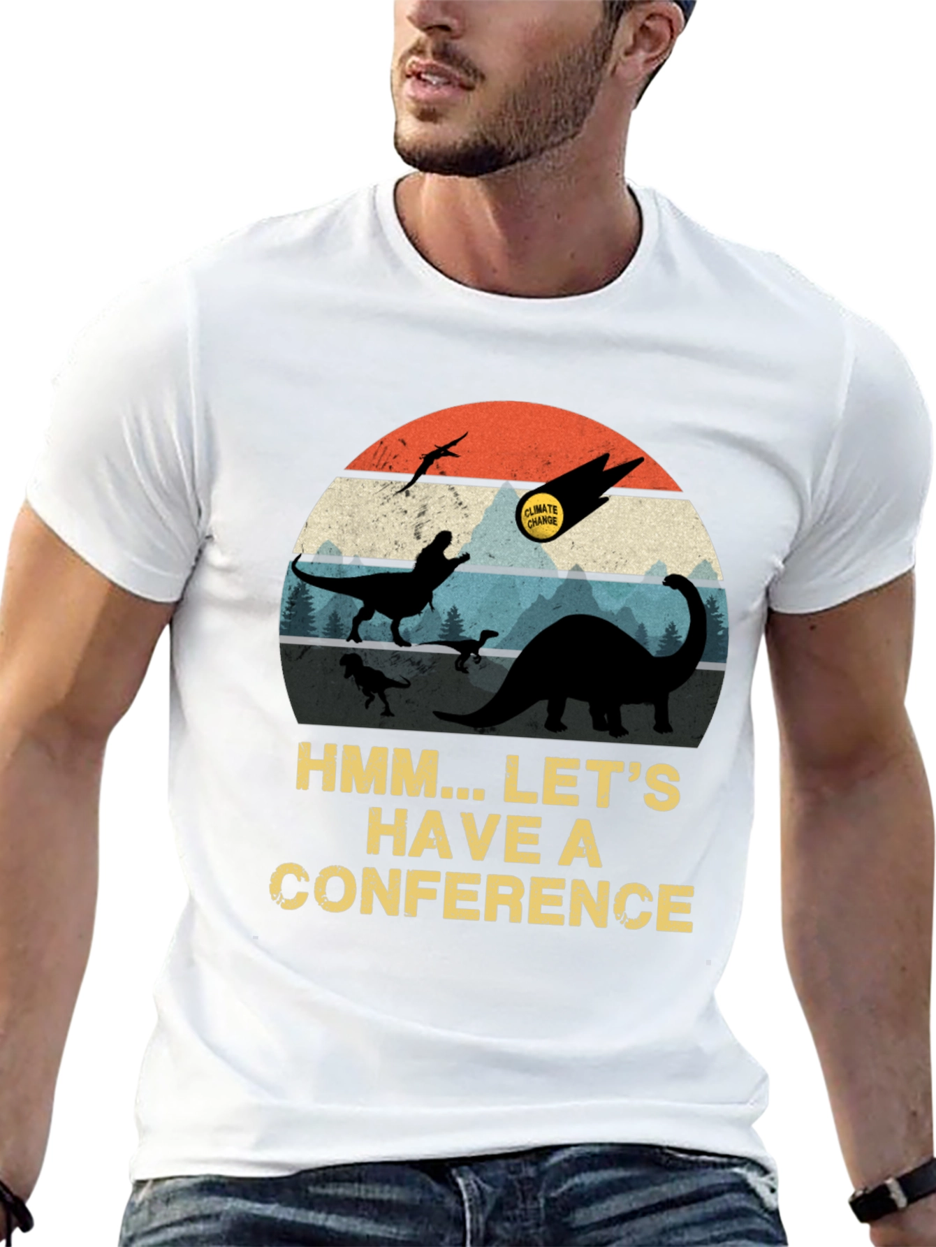 Black Dinosaur Climate Change Conference Graphic T-Shirt view 13