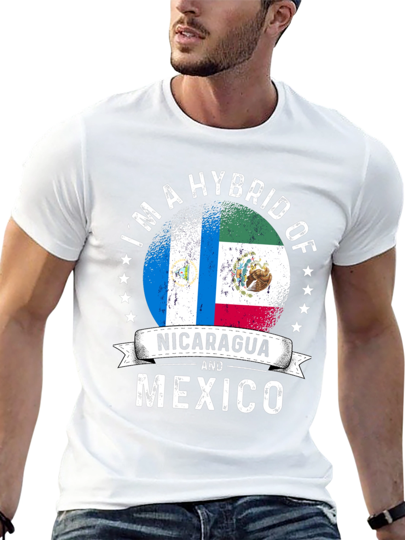 Black Nicaragua and Mexico Hybrid Pride T-Shirt view 13