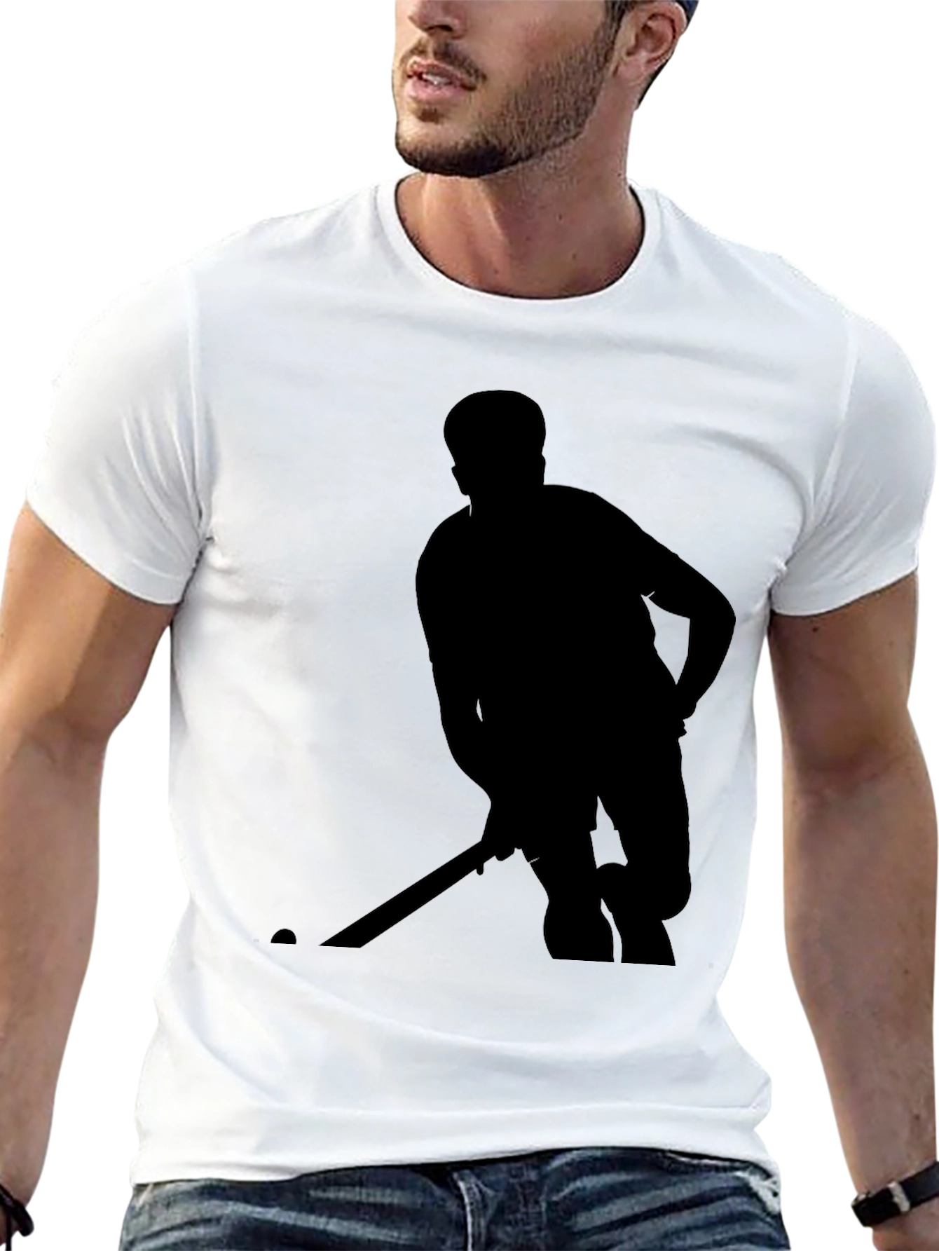 Black Hockey Player Silhouette T-Shirt view 13