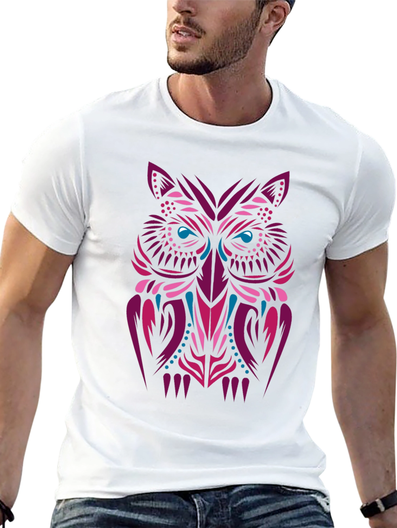 Tribal Owl Graphic Tee - Stylish Men's Black T-Shirt - 13