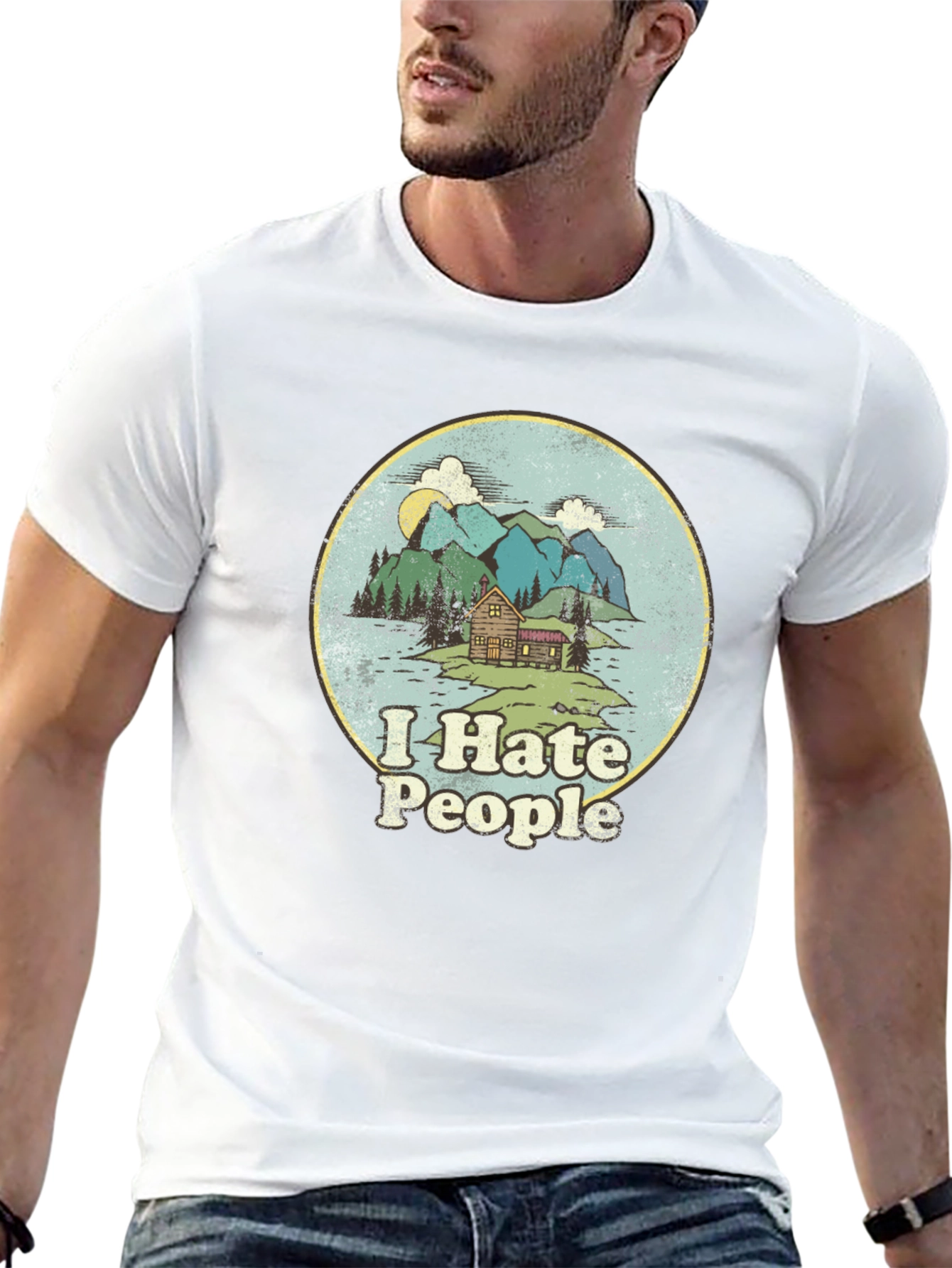Black I Hate People T-Shirt - Cabin in the Mountains Graphic Tee view 13