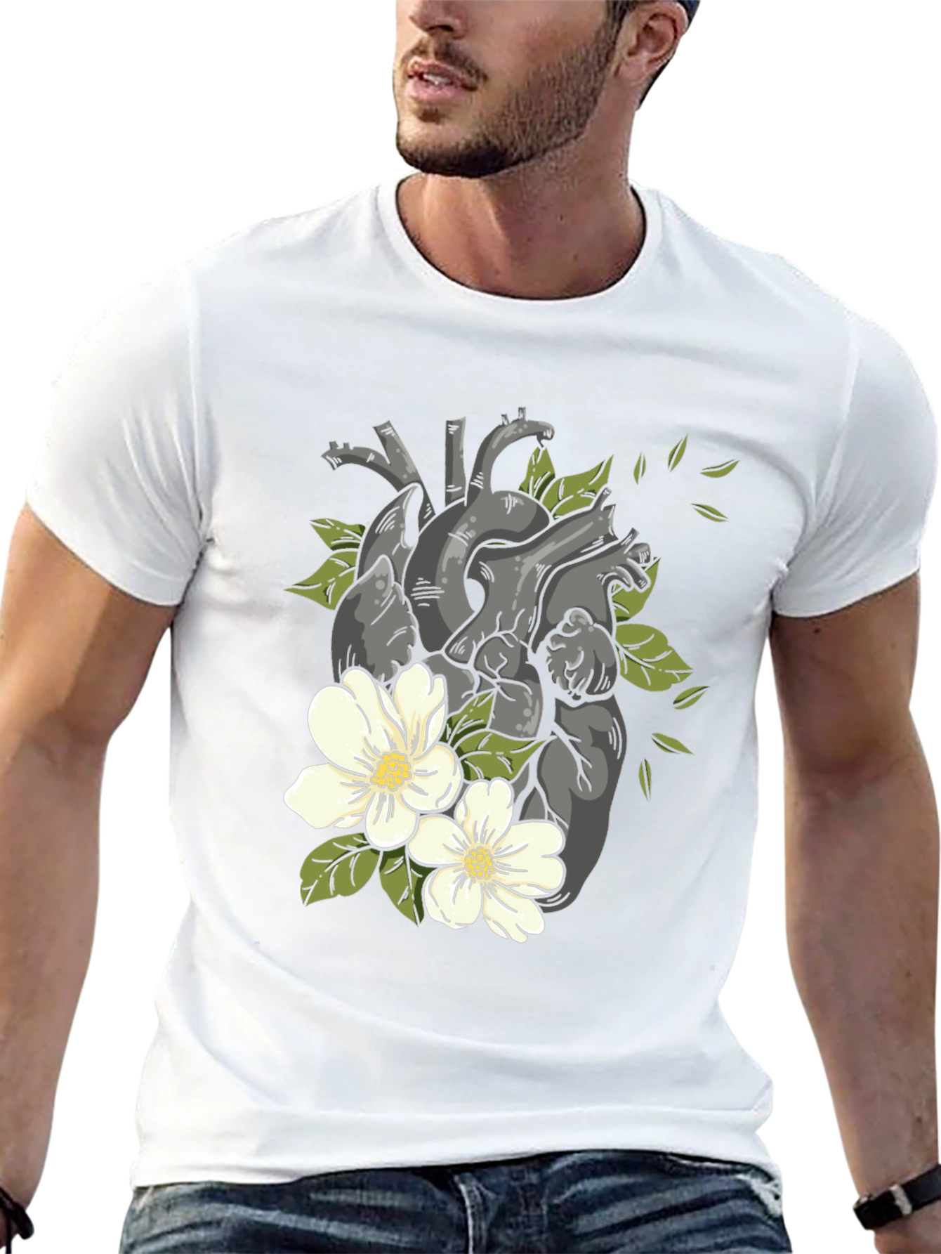 Black Floral Heart Print Black T-Shirt view 13