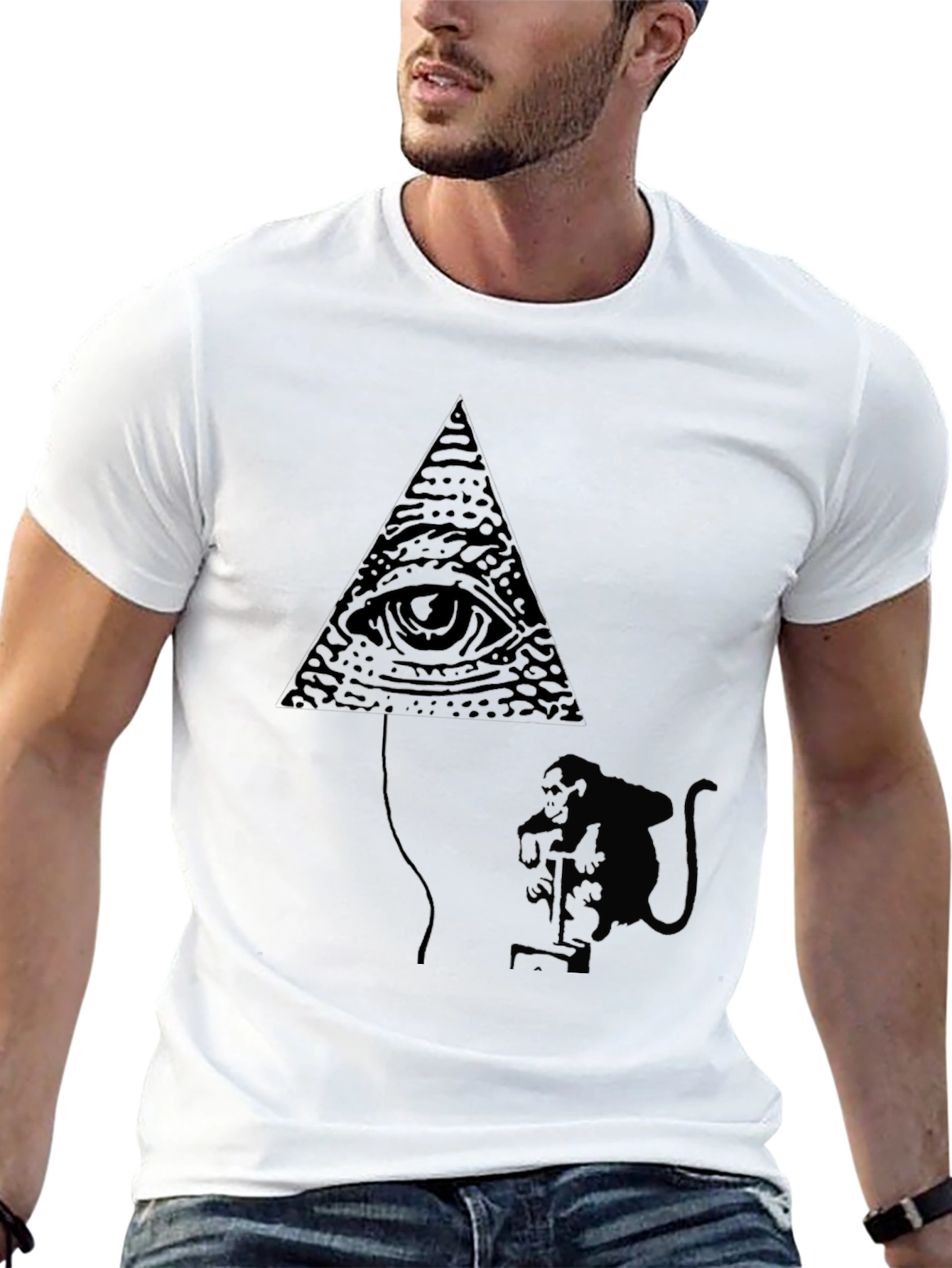 Black Illuminati Monkey Balloon Black T-Shirt view 13