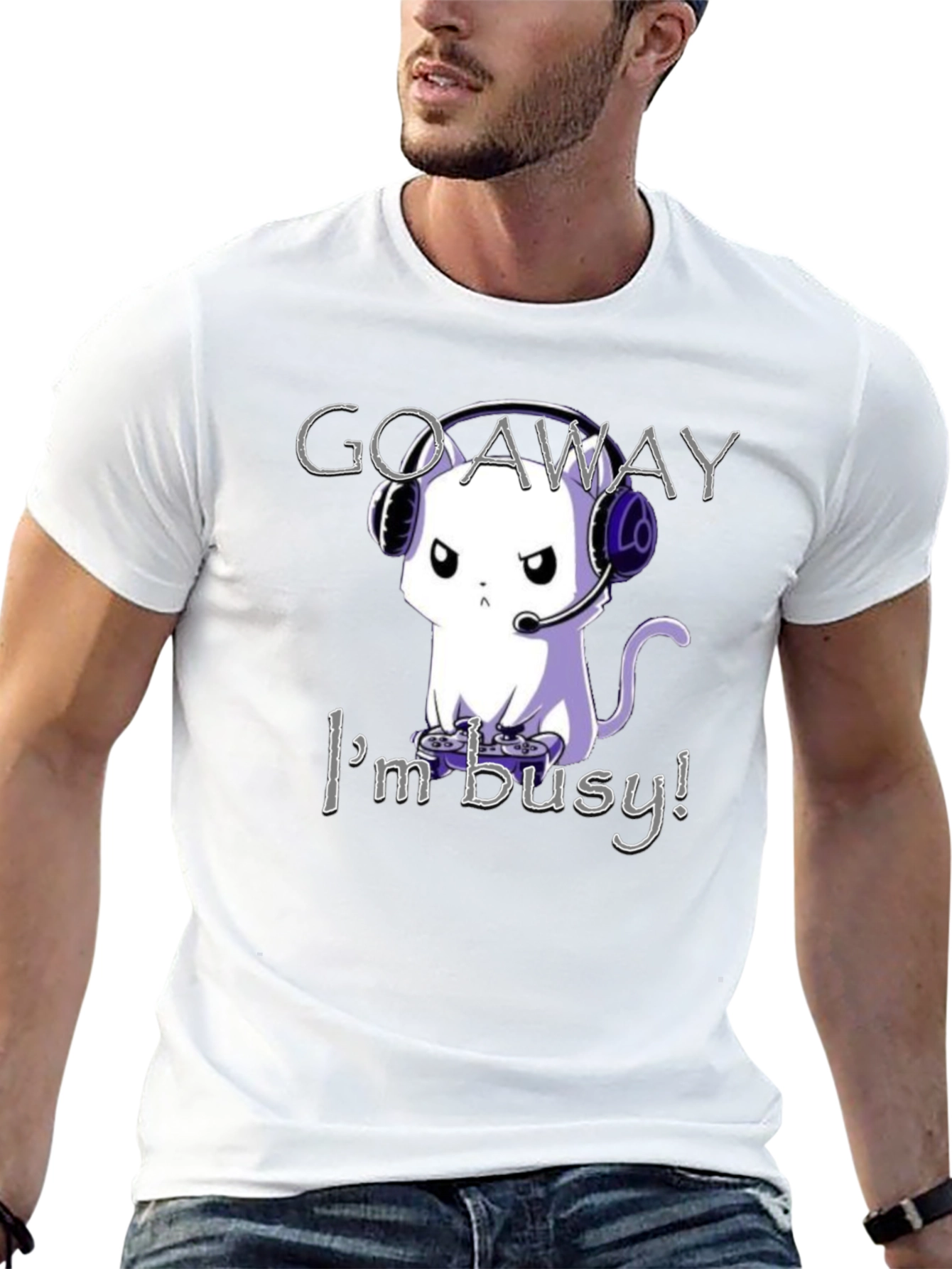 Black Gamer Cat T-Shirt - Go Away I'm Busy! view 13