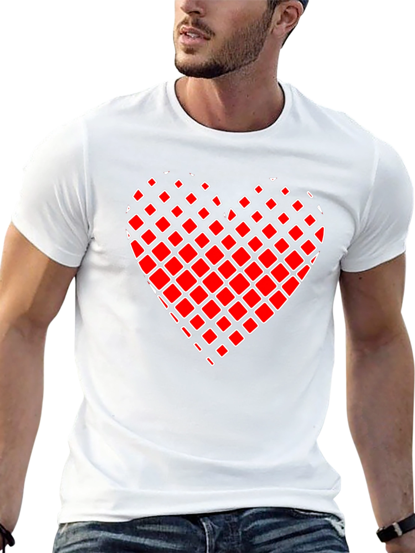Black Red Square Heart Graphic Tee - Men's Black T-Shirt view 13