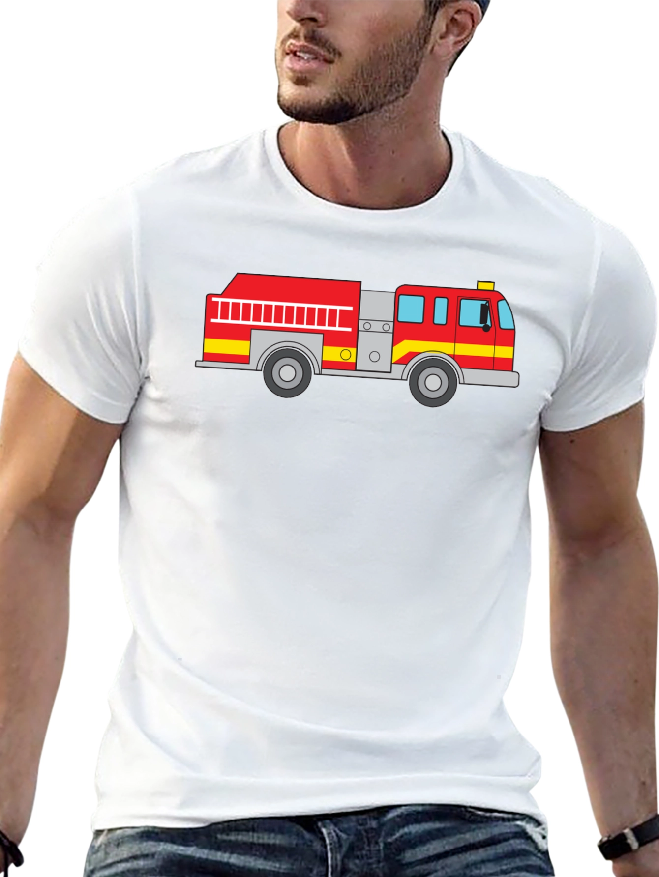 Black Fire Truck Graphic Tee - Black Cotton T-Shirt view 13