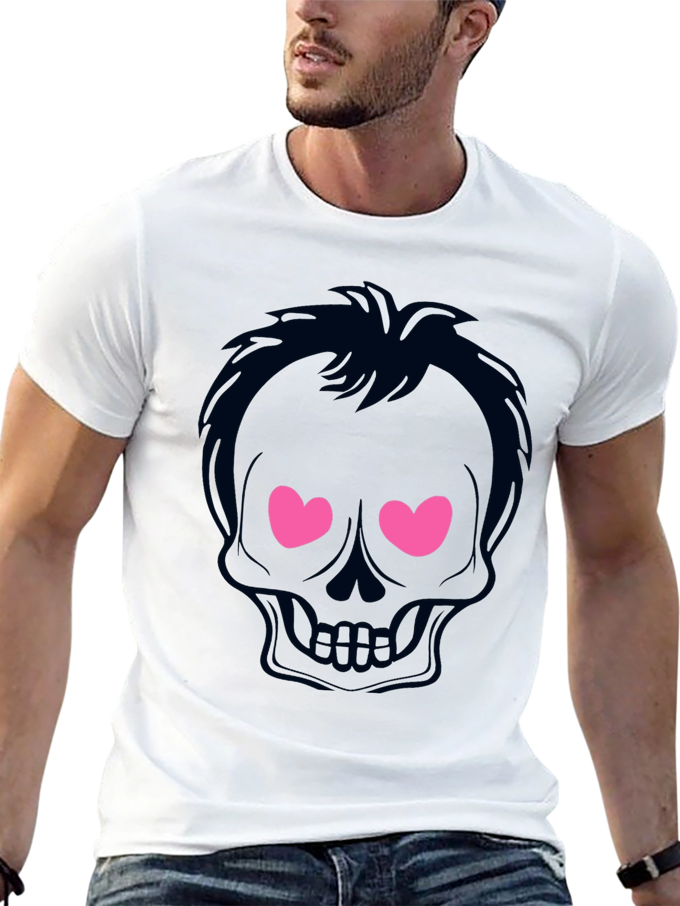 Black Skull Love Eyes Graphic T-Shirt - Mens view 13