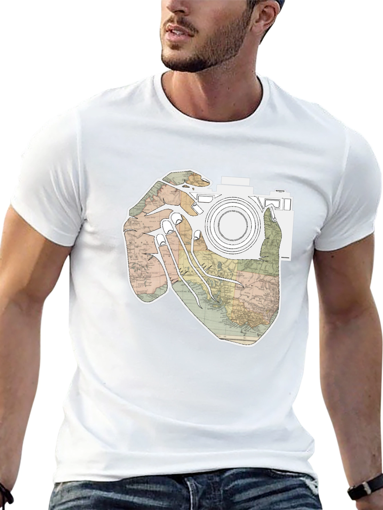 Black World Map Camera T-Shirt view 13