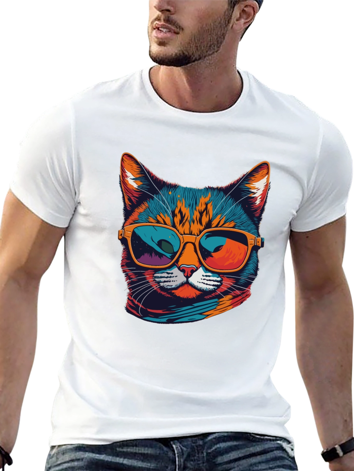 Black Cool Cat Graphic Tee - Unisex Black T-Shirt view 13