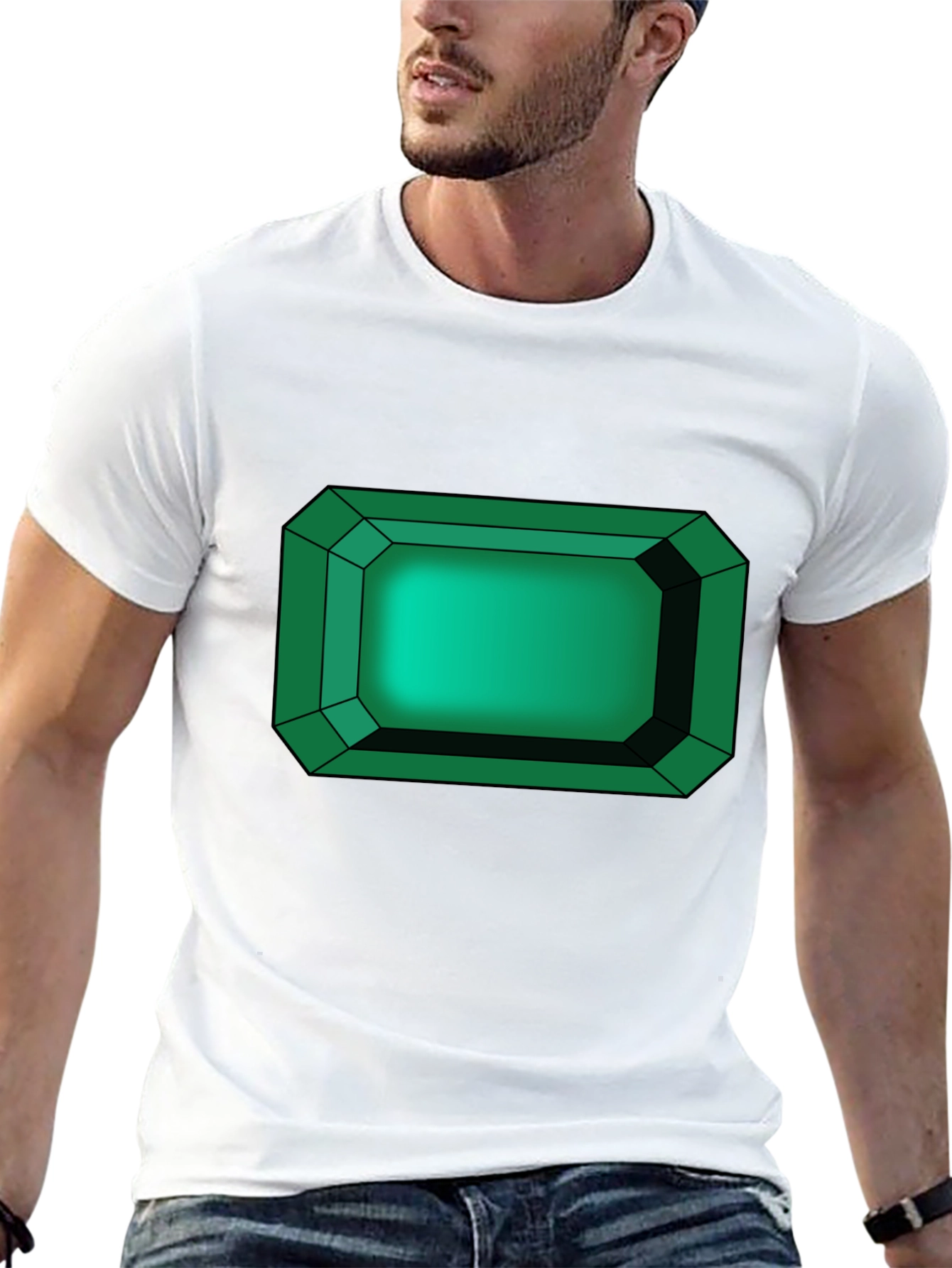 Black Emerald Gemstone Graphic Tee - Black Cotton T-Shirt view 13