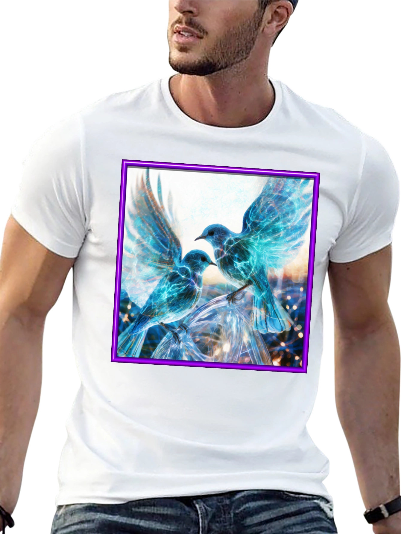 Black Electric Blue Bird T-Shirt view 13