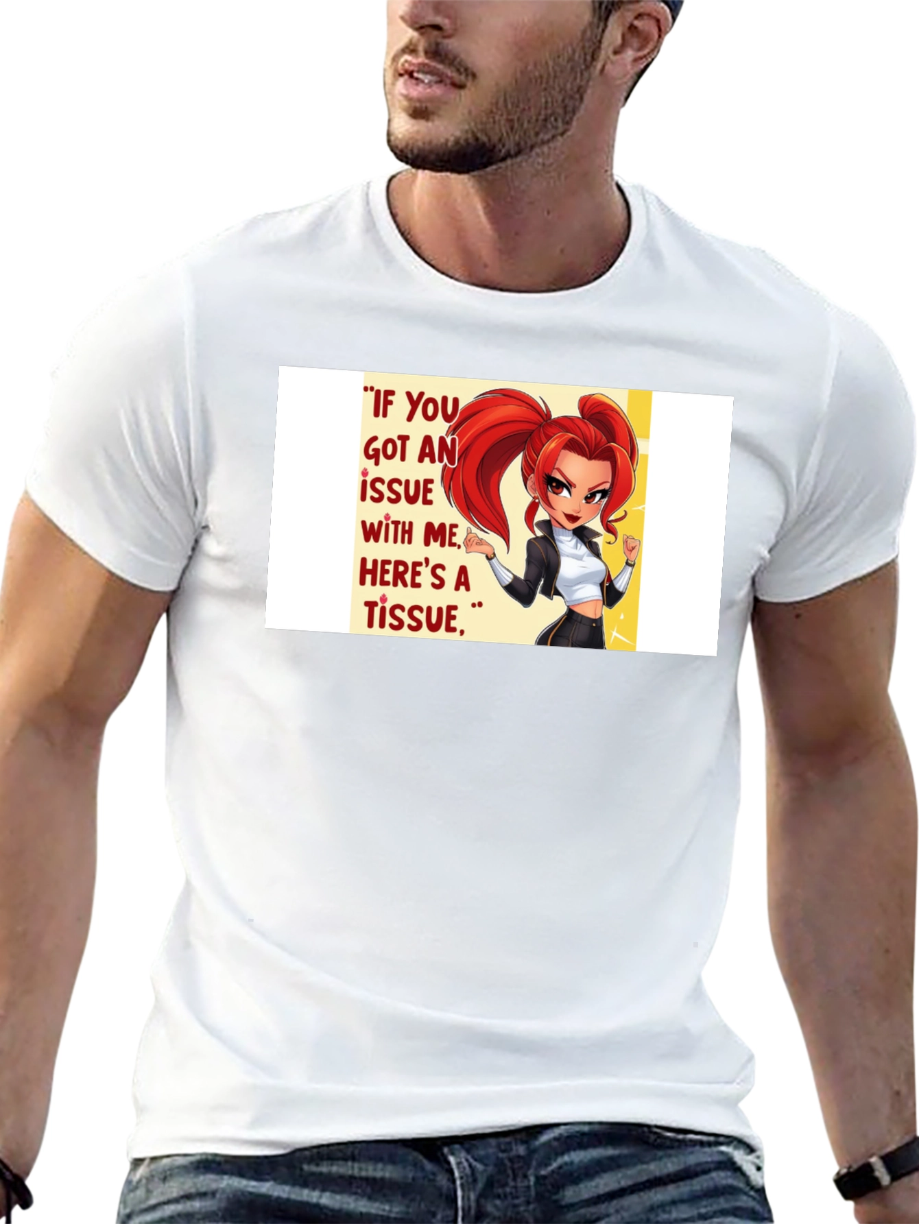 Black Sassy Cartoon Graphic T-Shirt - "Tissue" Quote view 13