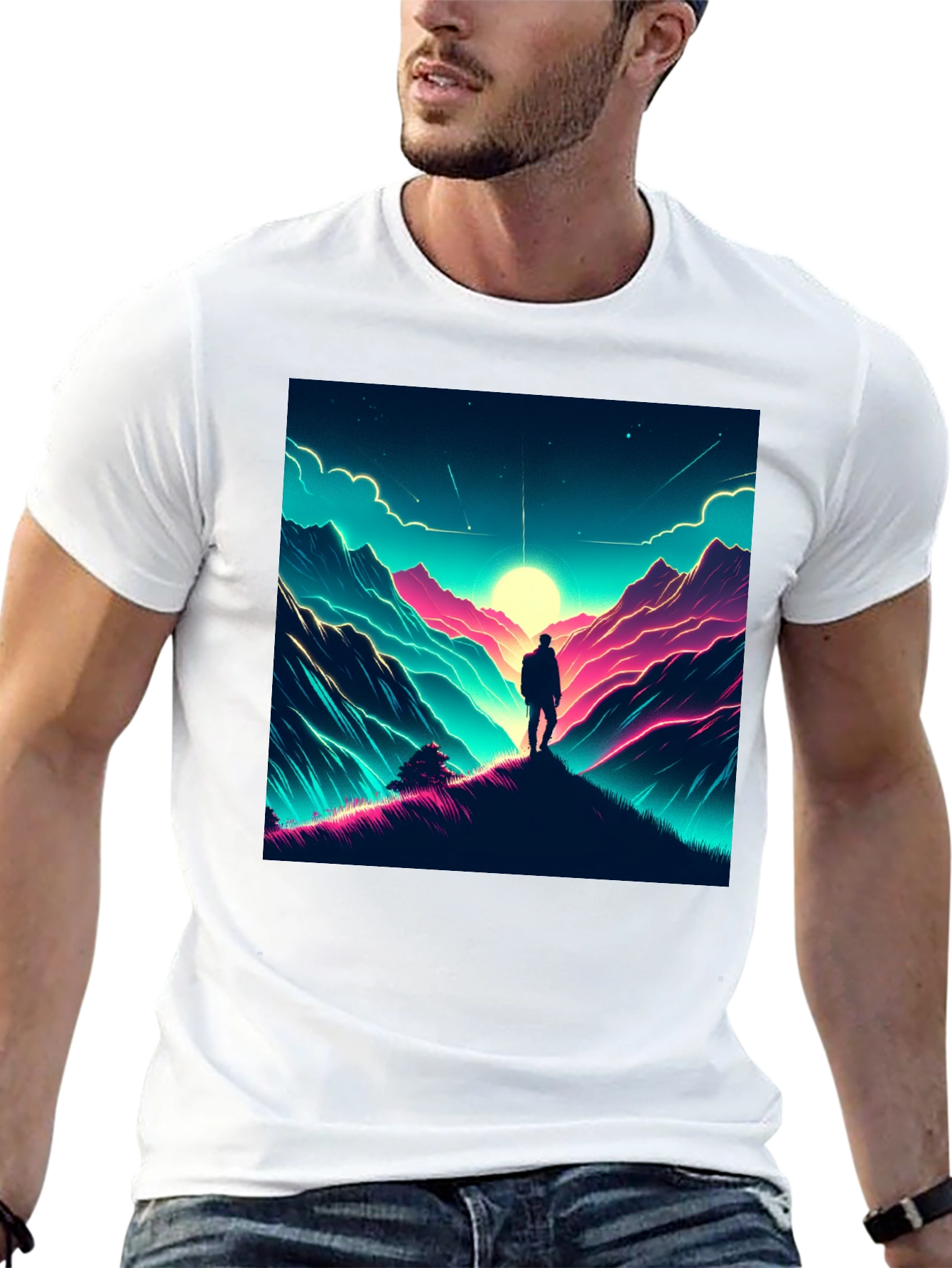 Black Neon Mountains Graphic Tee view 13