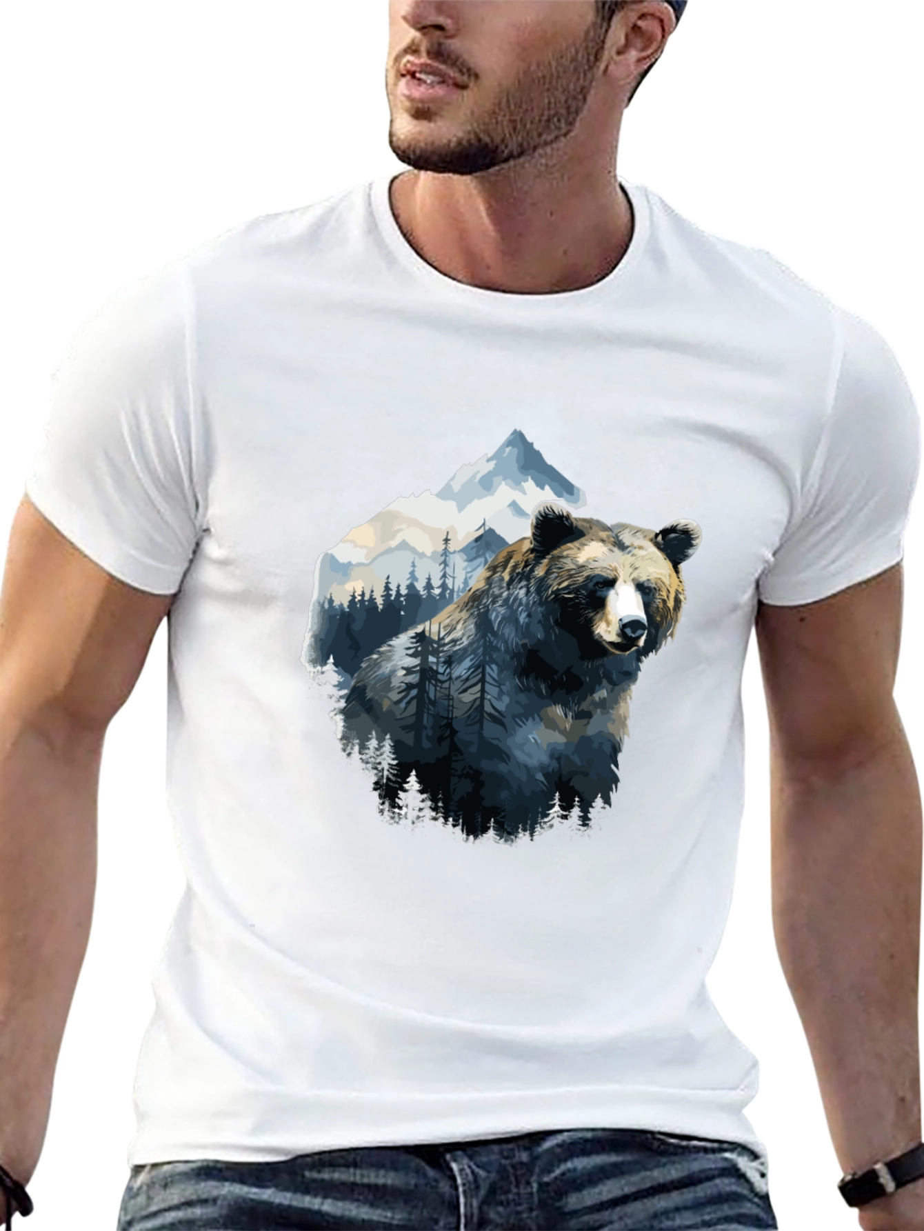 Black Bear & Mountain Graphic Tee - Black view 13