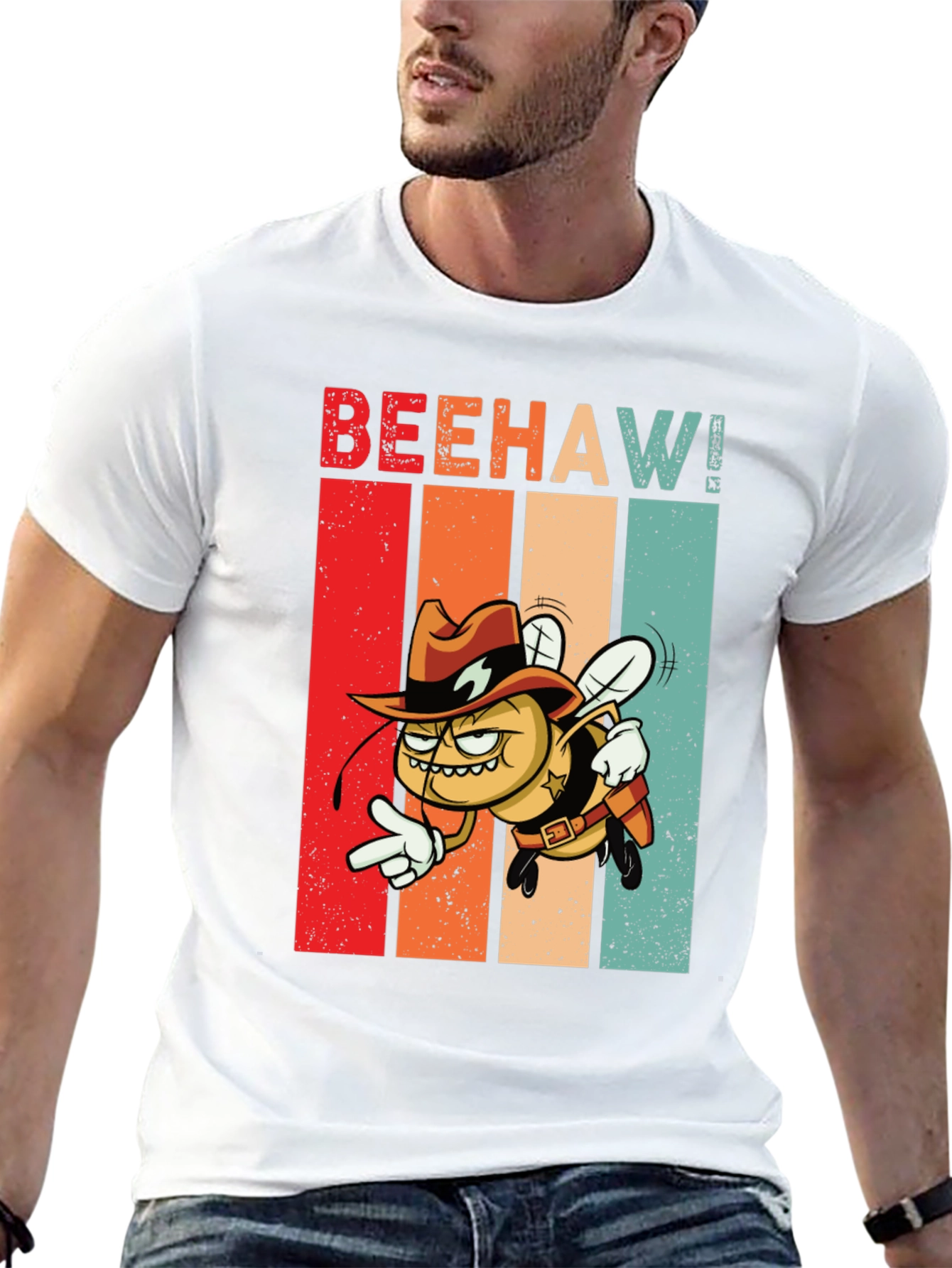 Black Beehaw! Graphic T-Shirt - Cowboy Bee view 13