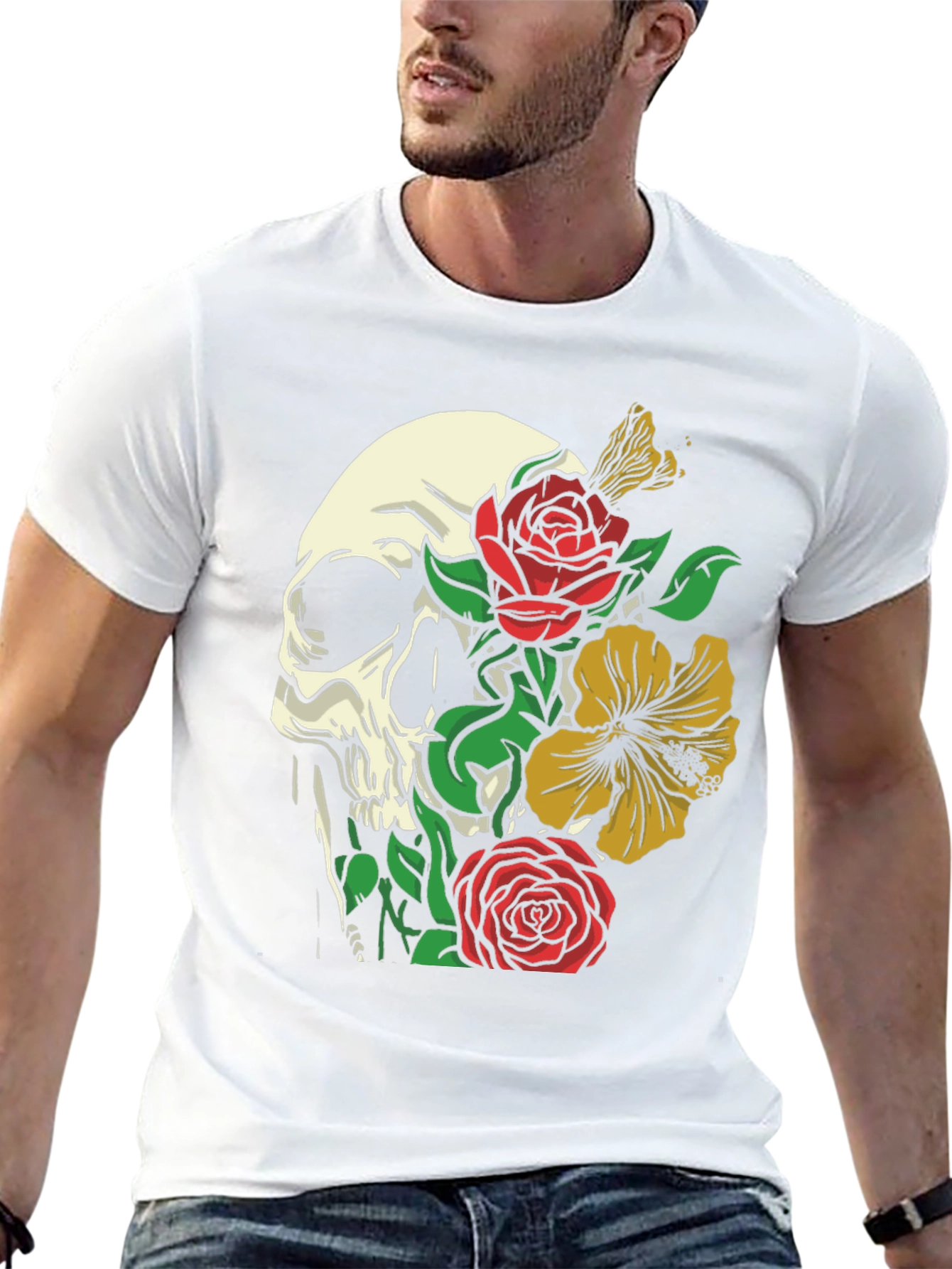 Black Skull & Floral Graphic Tee - Trendy Style view 13