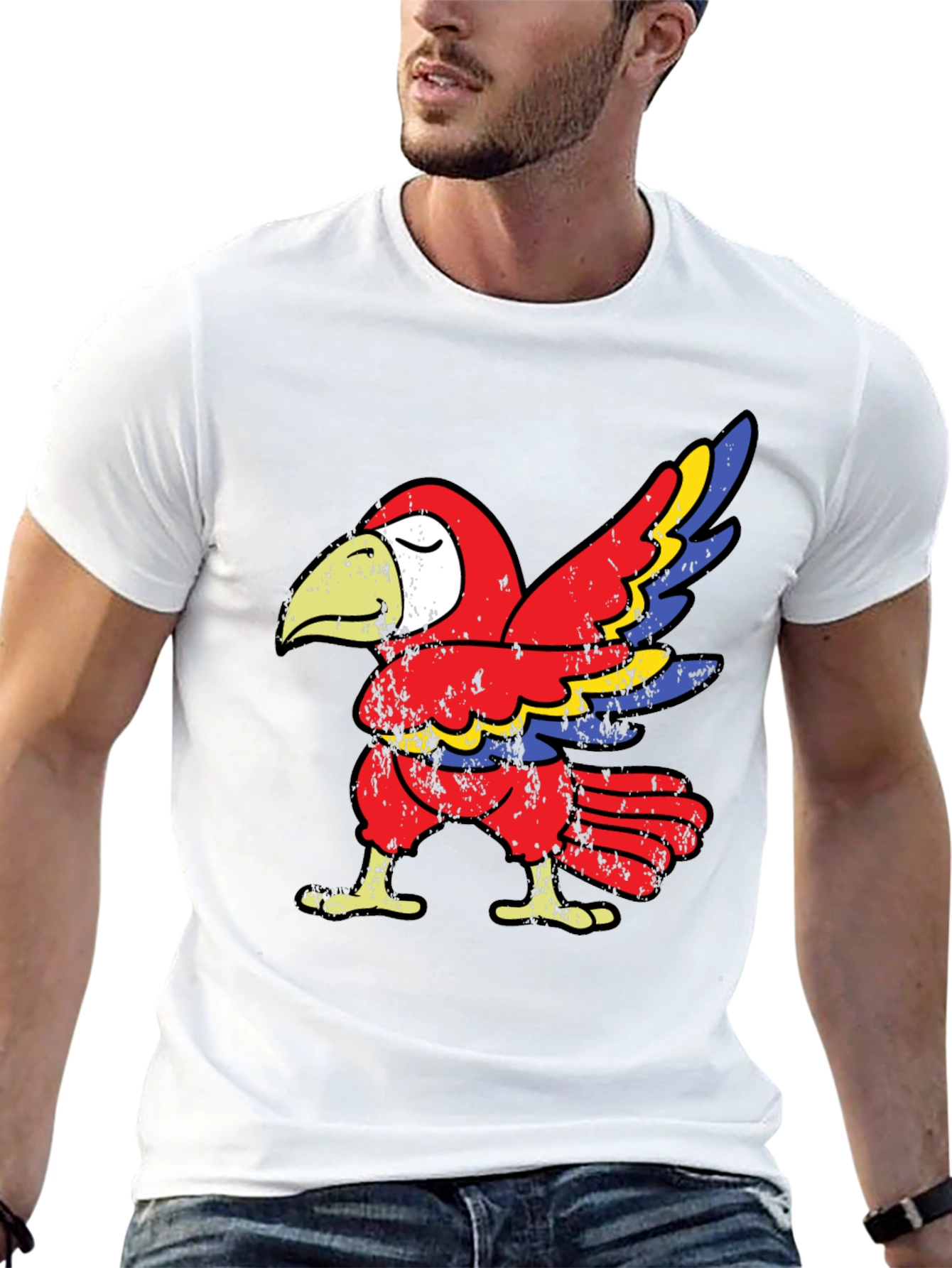 Black Dabbing Parrot Graphic Tee - Novelty Animal Humor T-Shirt view 13