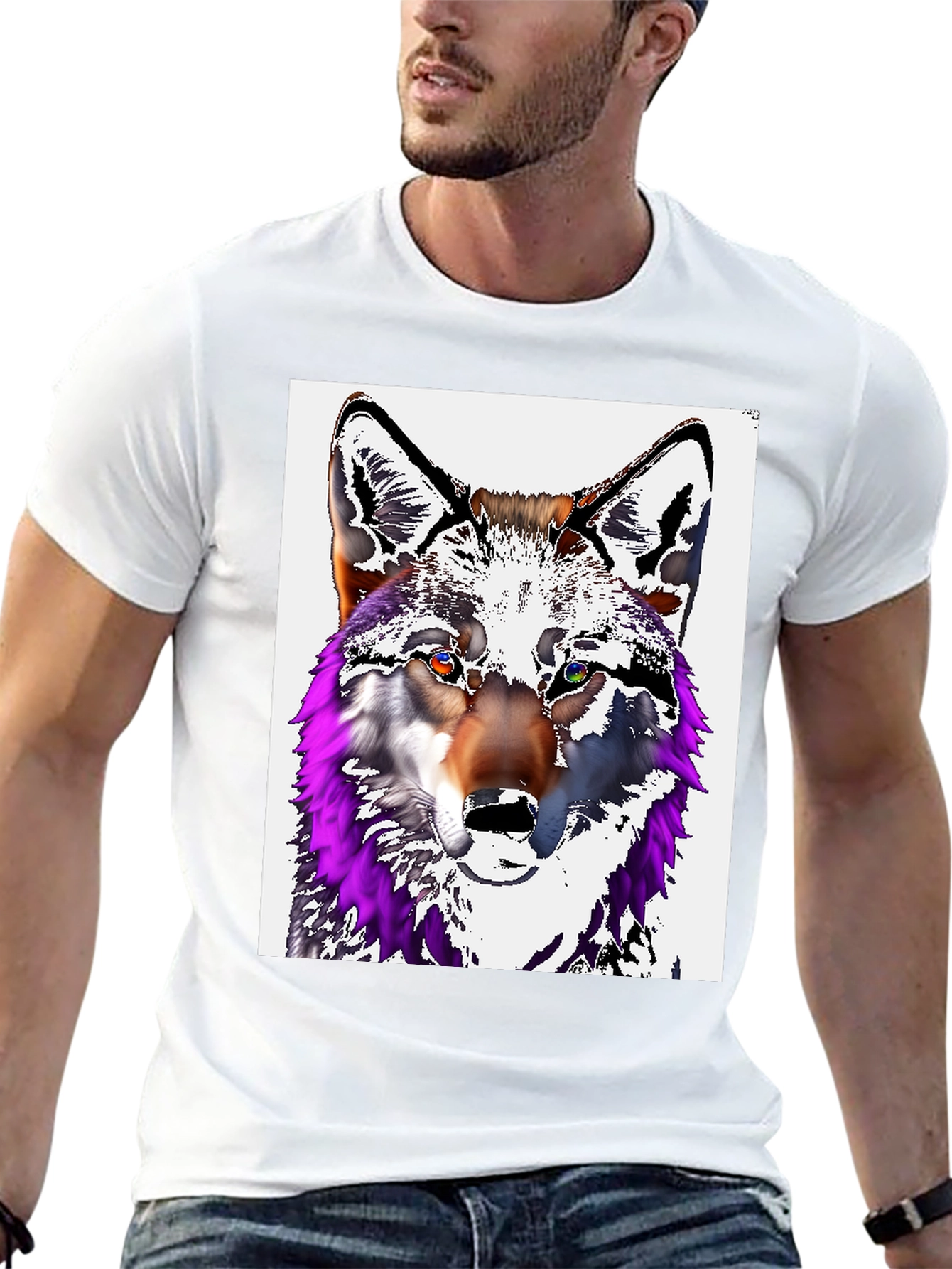 Black Wolf Graphic Tee - Men's Black Cotton T-Shirt view 13