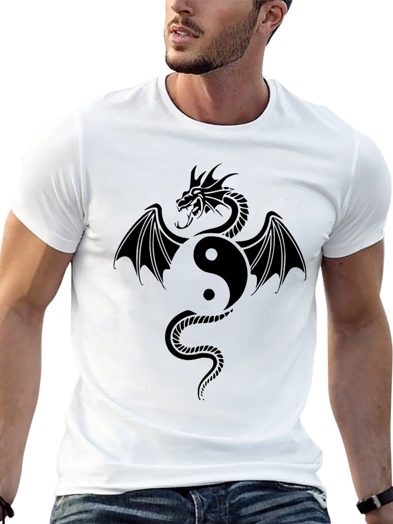 Black Yin Yang Dragon Graphic Tee - Stylish Black T-Shirt view 13