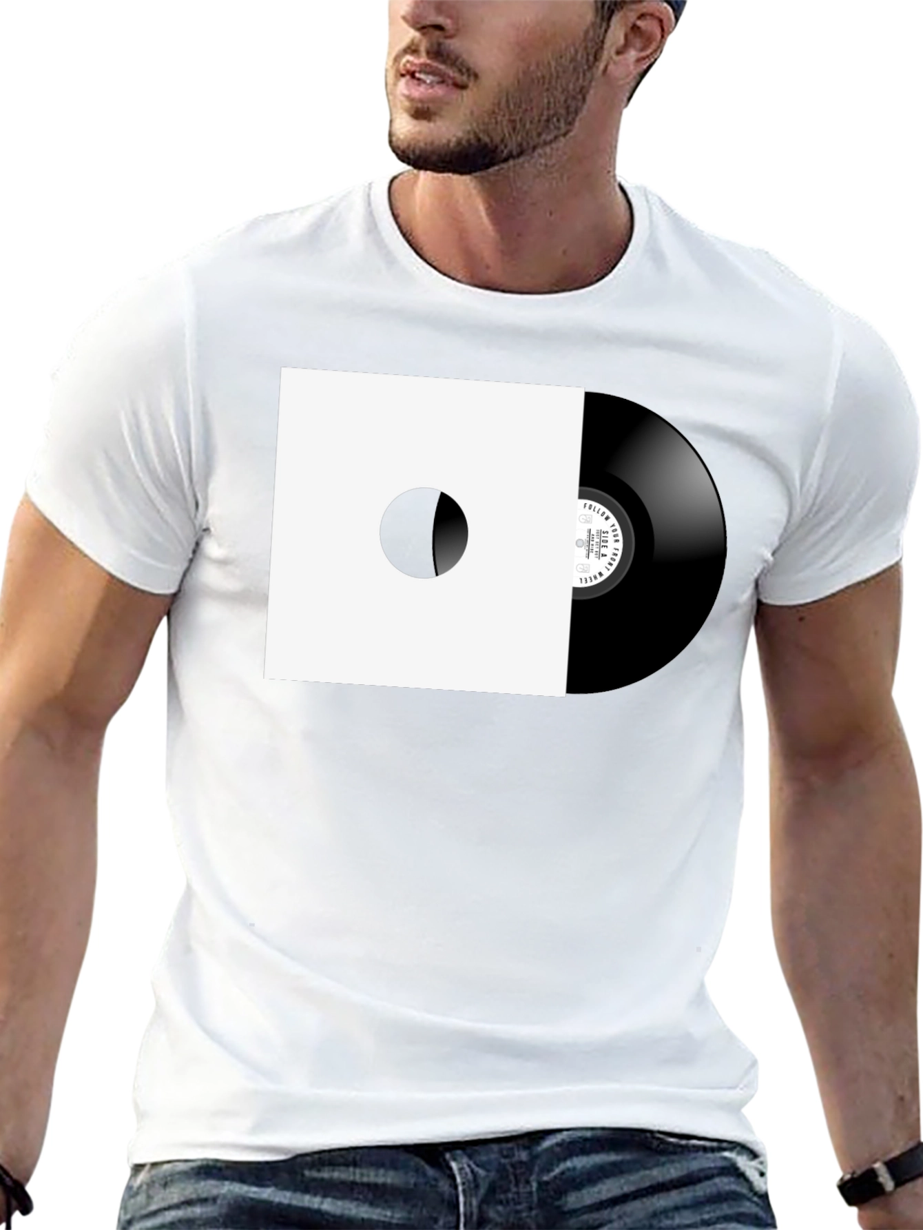 Black Retro Vinyl Record Graphic Tee - Black Cotton view 13
