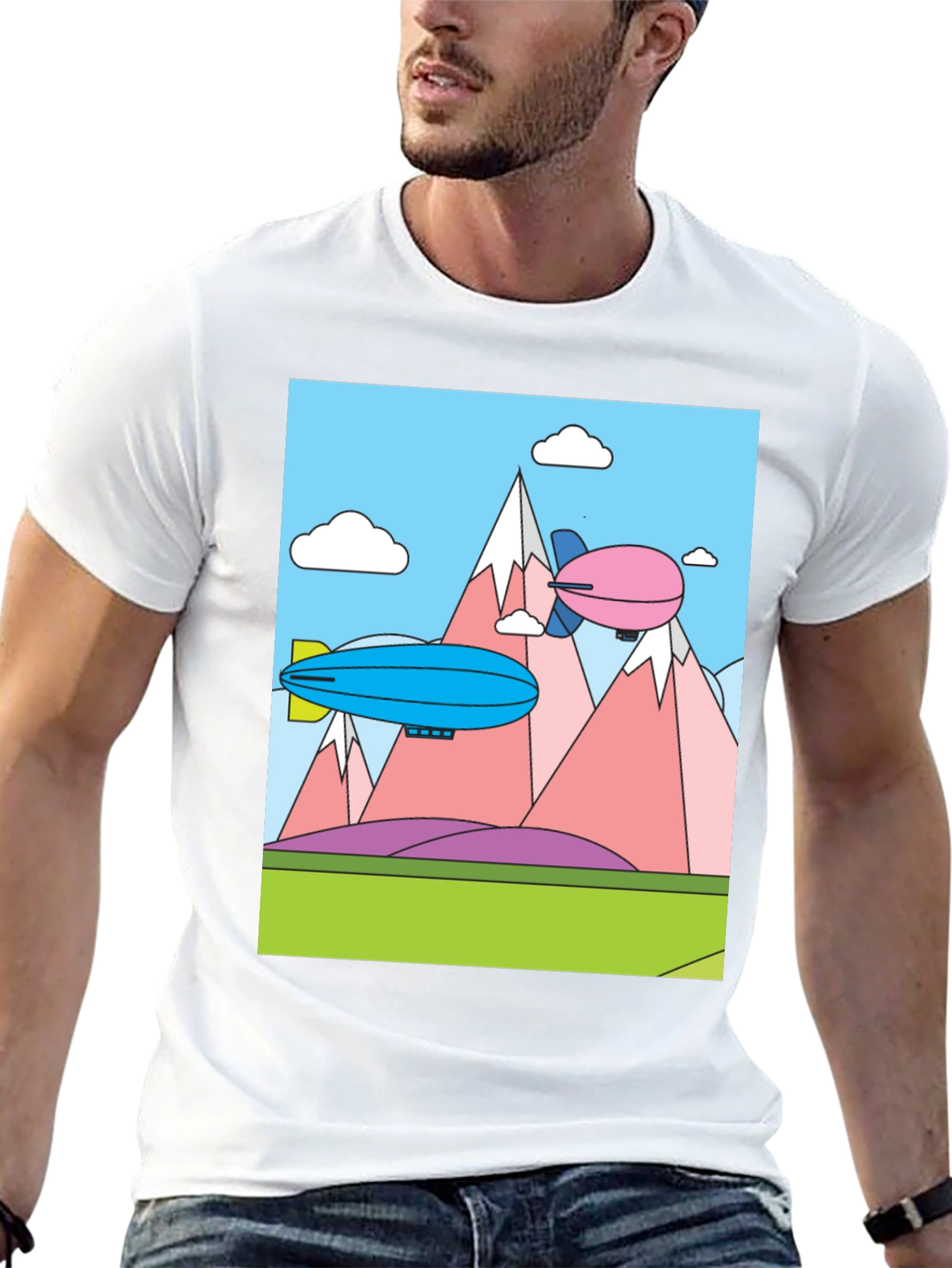 Black Cartoon Landscape Dirigible Graphic Tee view 13