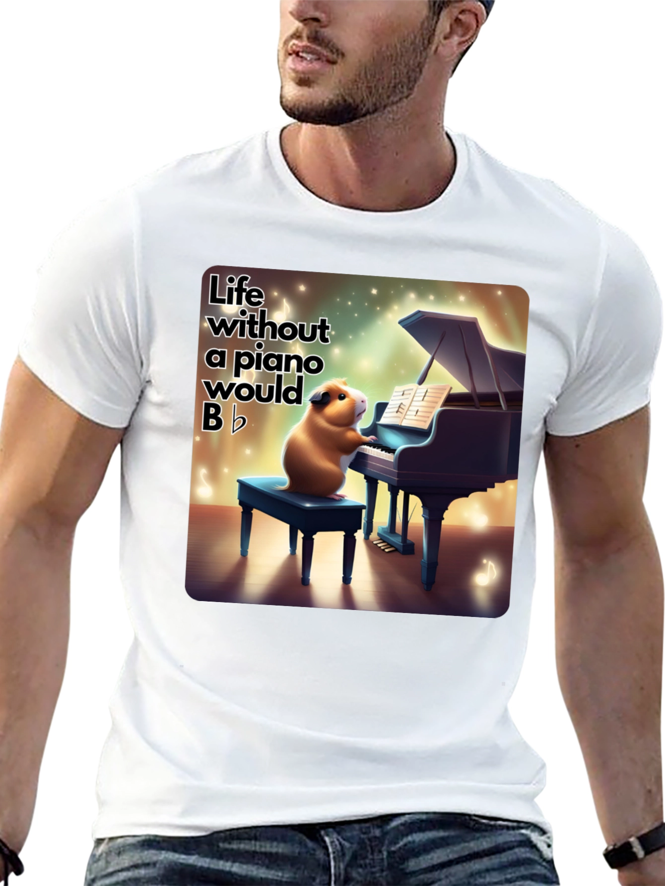 Black Piano Playing Guinea Pig Graphic Tee - Musical Humor view 13
