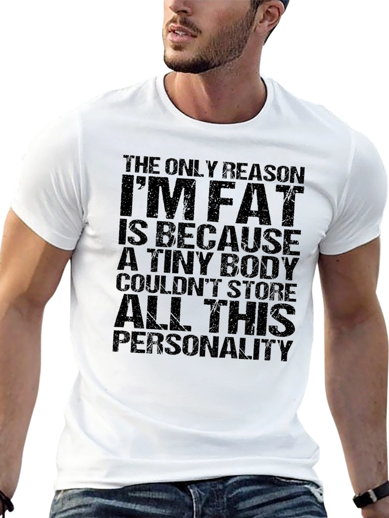 Black Funny Men's T-Shirt: I'm Fat Because Personality view 13