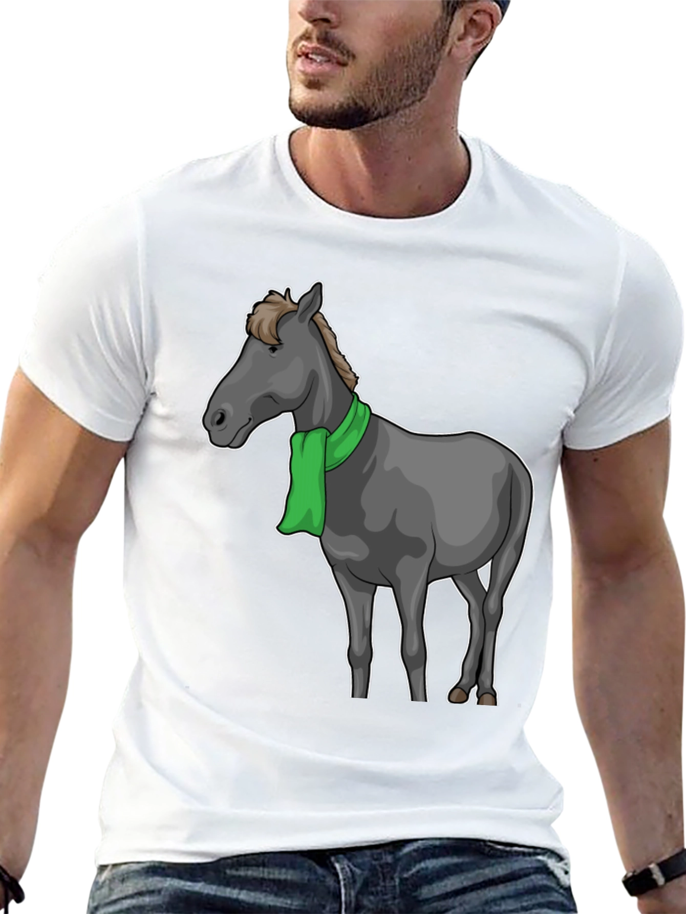 Black Horse Scarf Graphic Tee - Black Cotton T-Shirt view 13