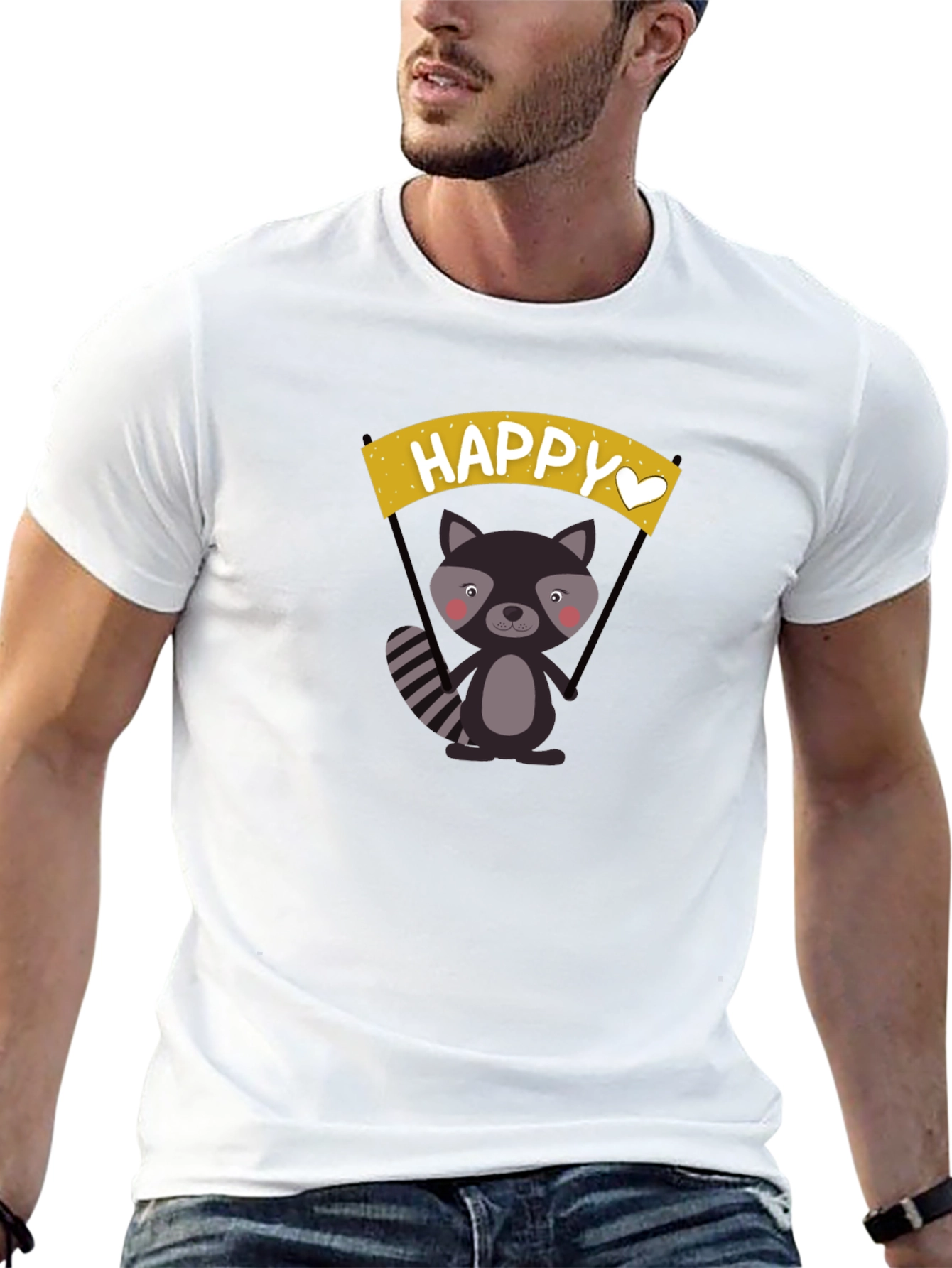Black Happy Raccoon Graphic T-Shirt view 13