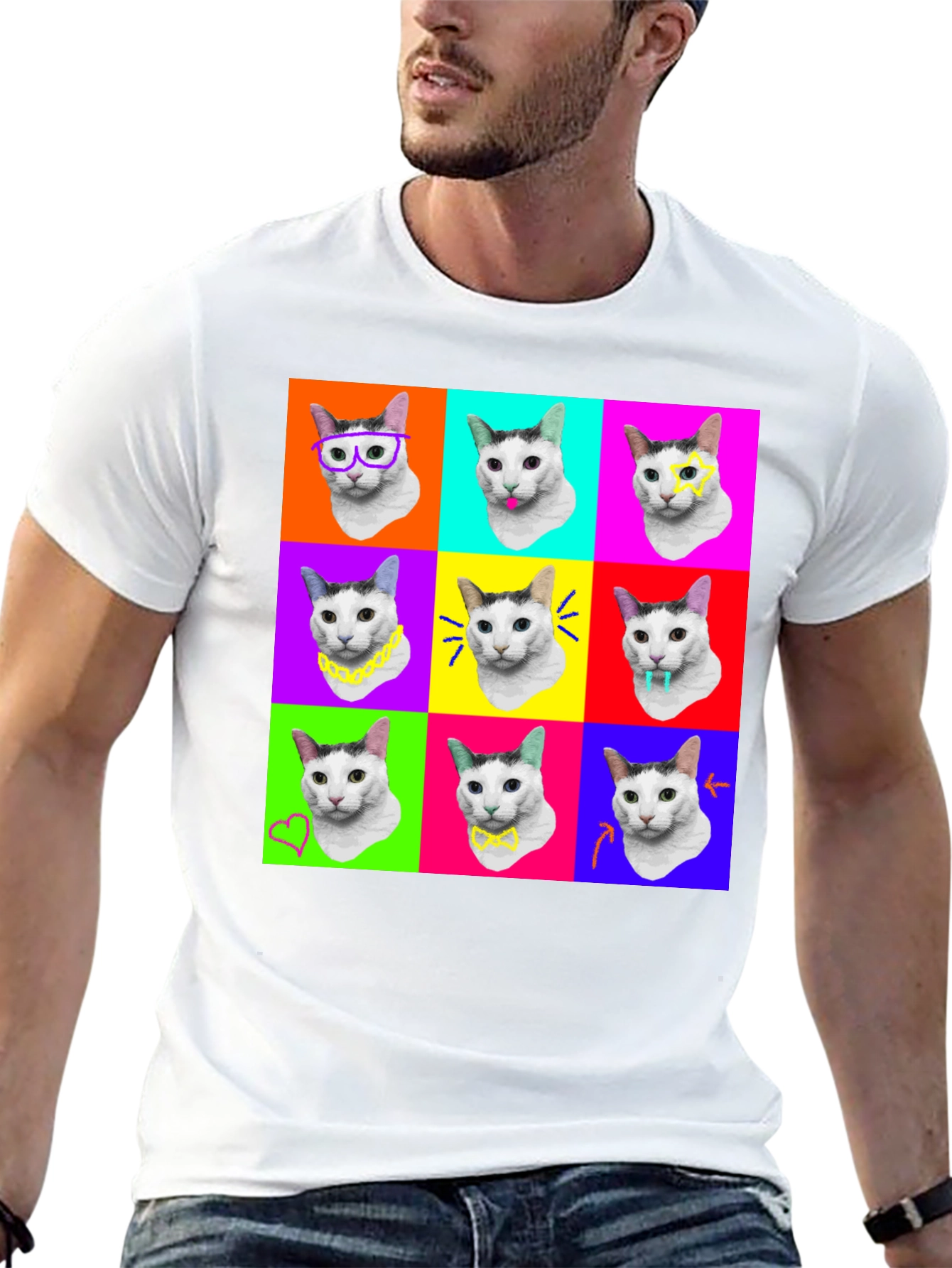 Black Pop Art Cat T-Shirt view 13