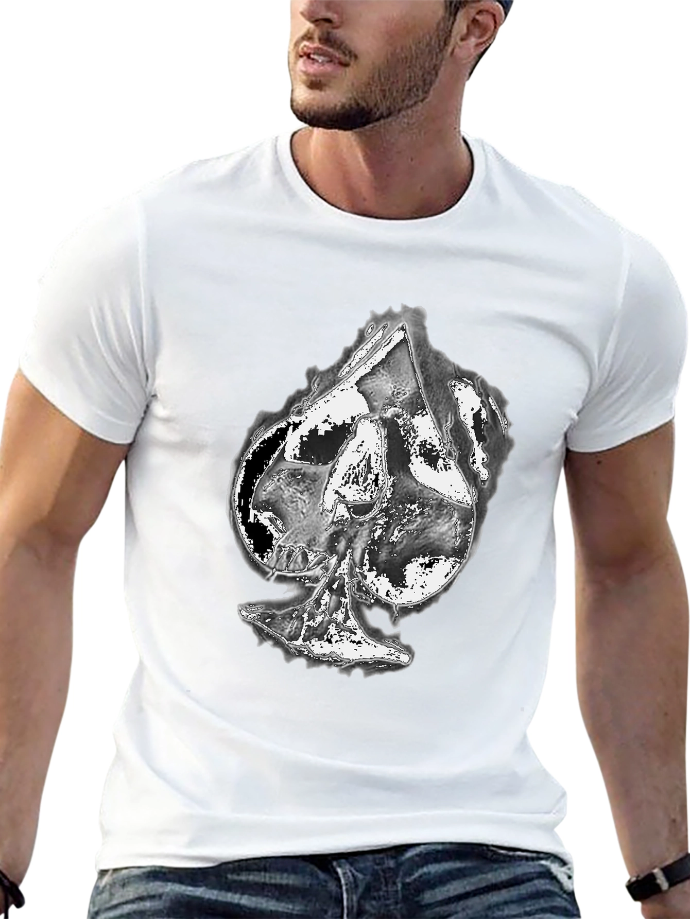 Black Skull Spade Graphic Print Black T-Shirt view 13