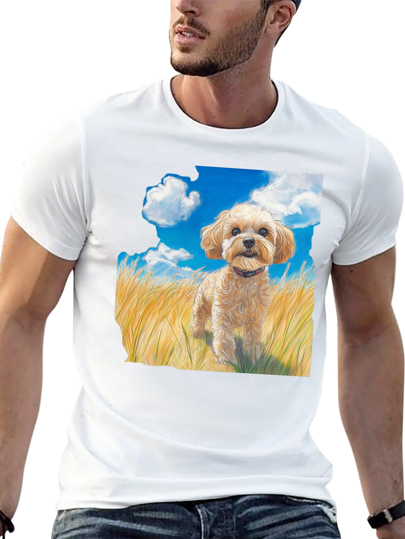 Black Dog in Field Graphic T-Shirt view 13
