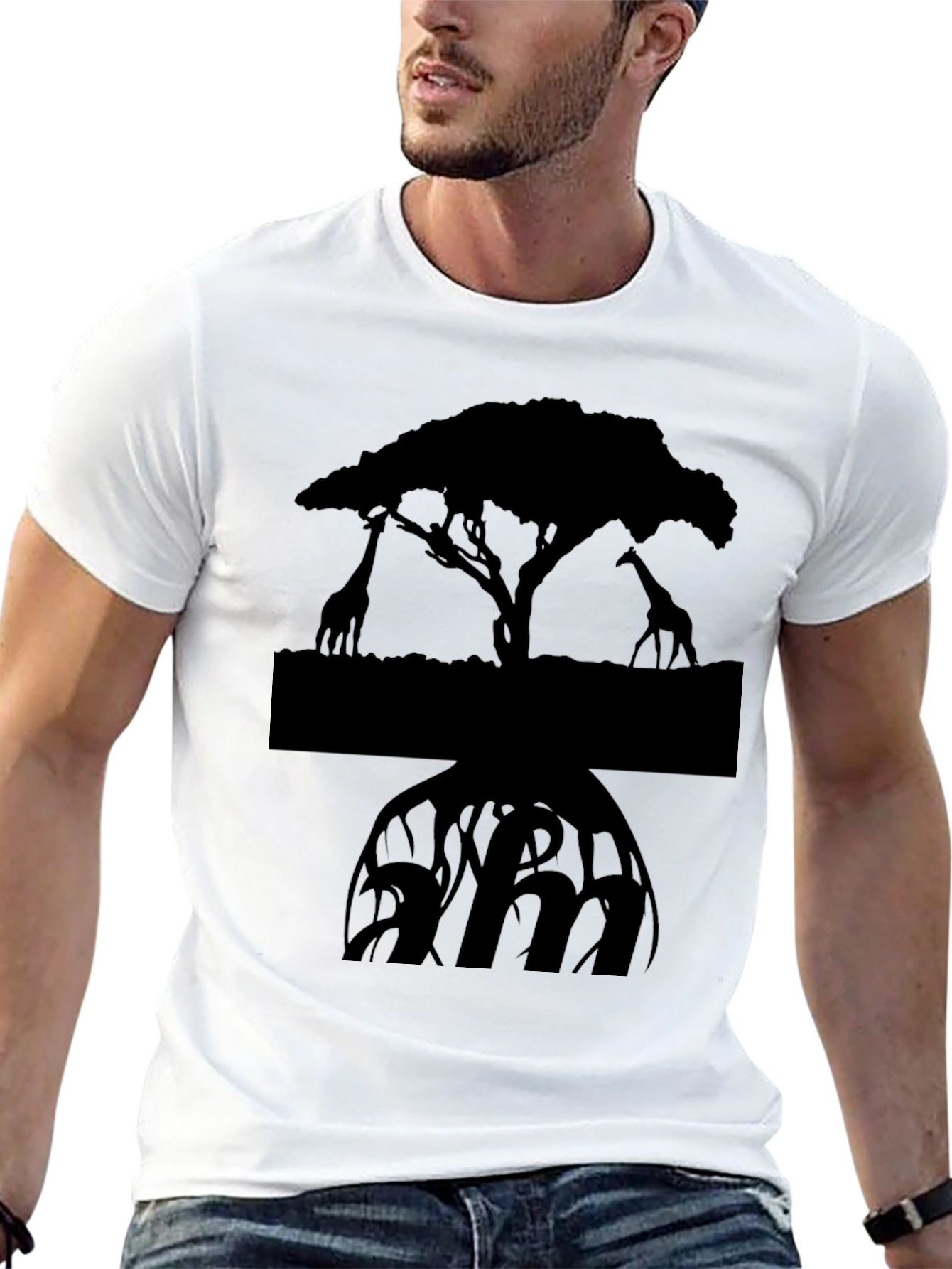 Black Silhouette Giraffe Tree Graphic Tee - Black view 13