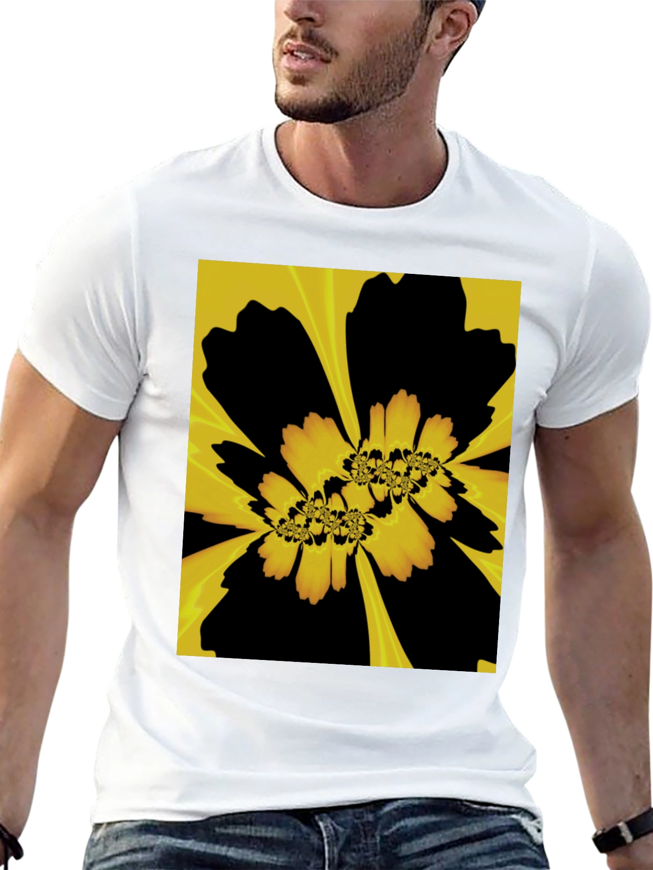 Black Abstract Floral Graphic Black T-Shirt view 13