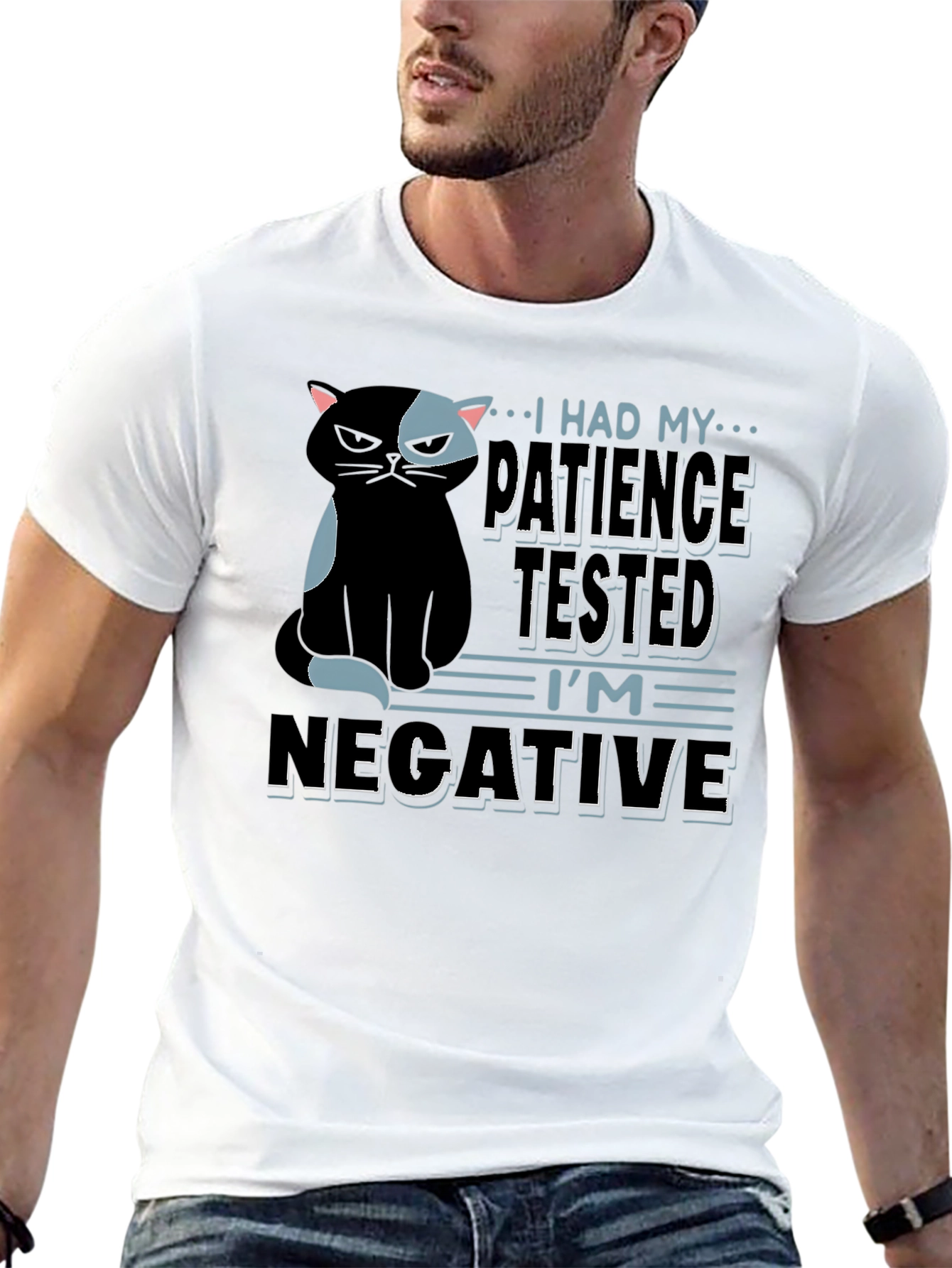 Black Patience Tested Cat T-Shirt - Negative Funny Tee view 13