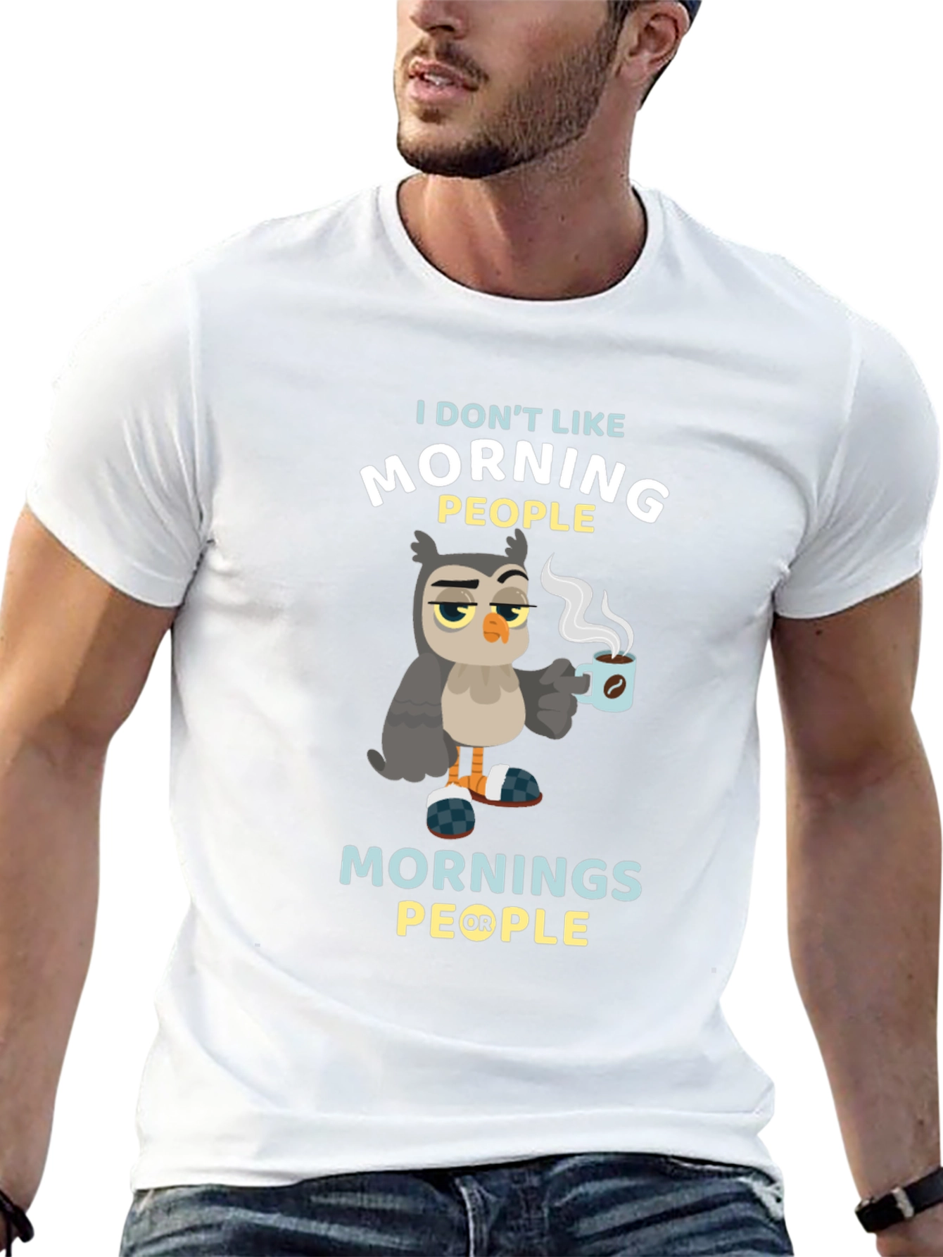 Black Funny Owl Coffee T-Shirt - I Don't Like Morning People view 13