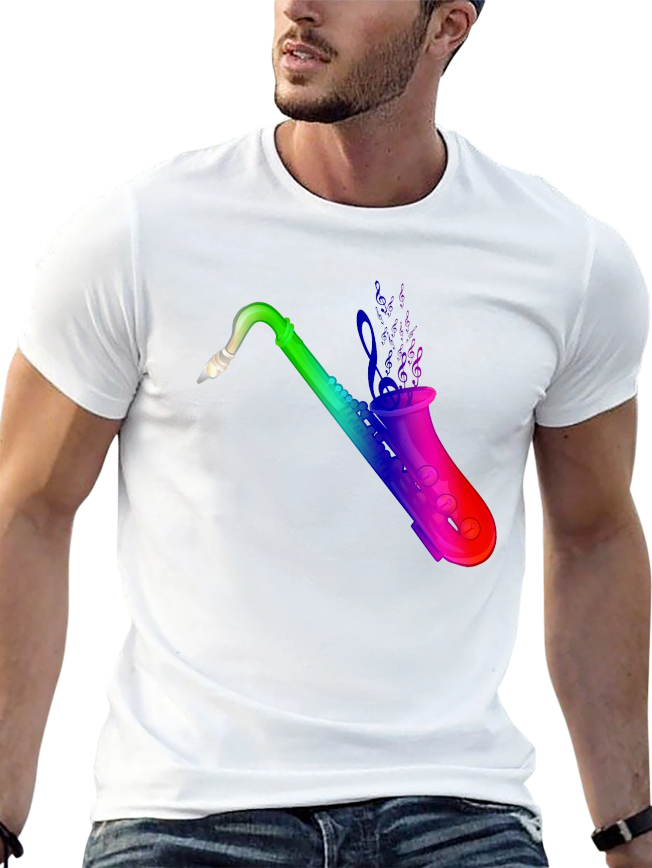 Black Rainbow Saxophone T-Shirt - Music Lover Tee view 13
