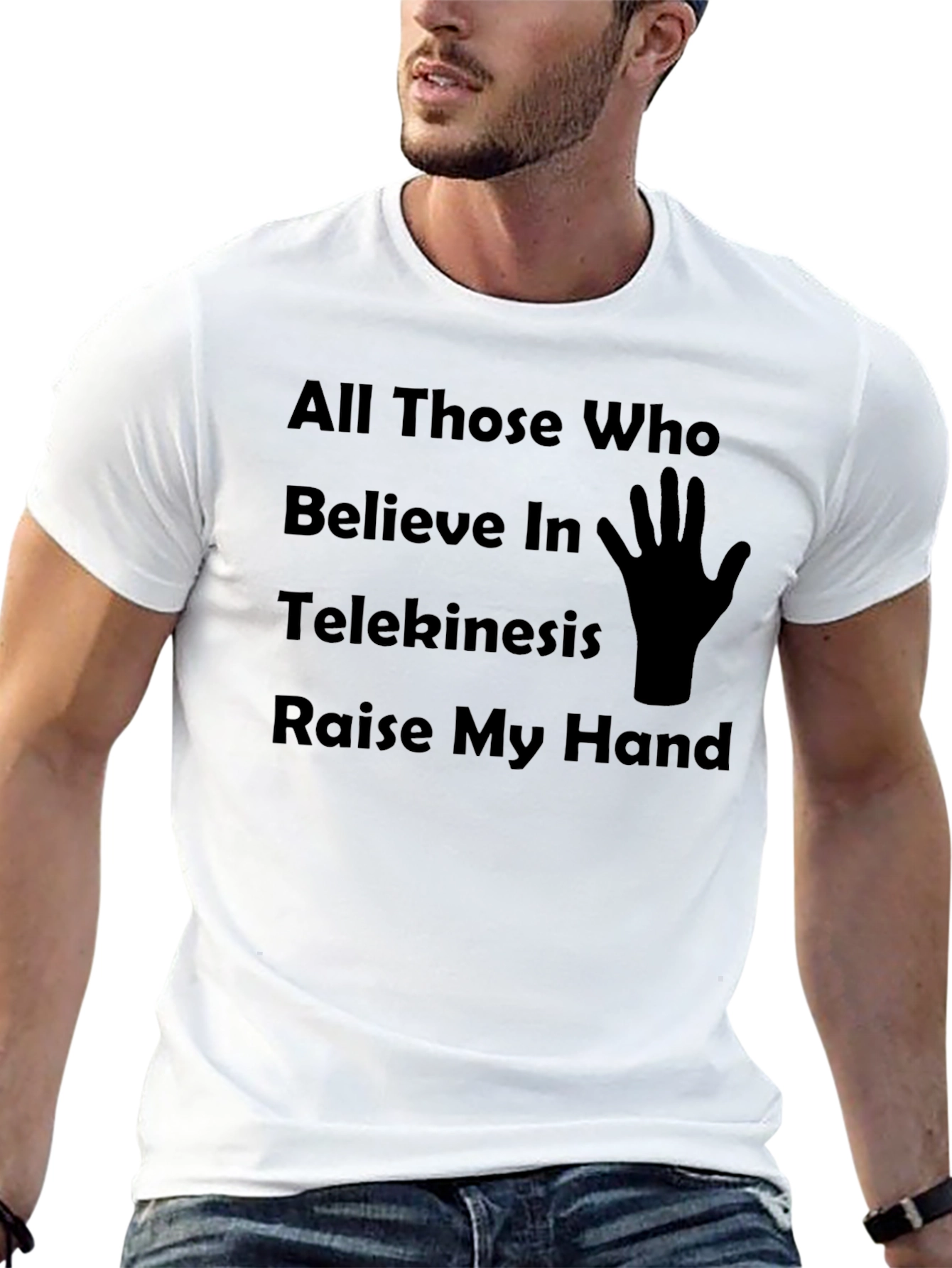 Black Telekinesis Humor T-Shirt, Raise My Hand Graphic Tee view 13