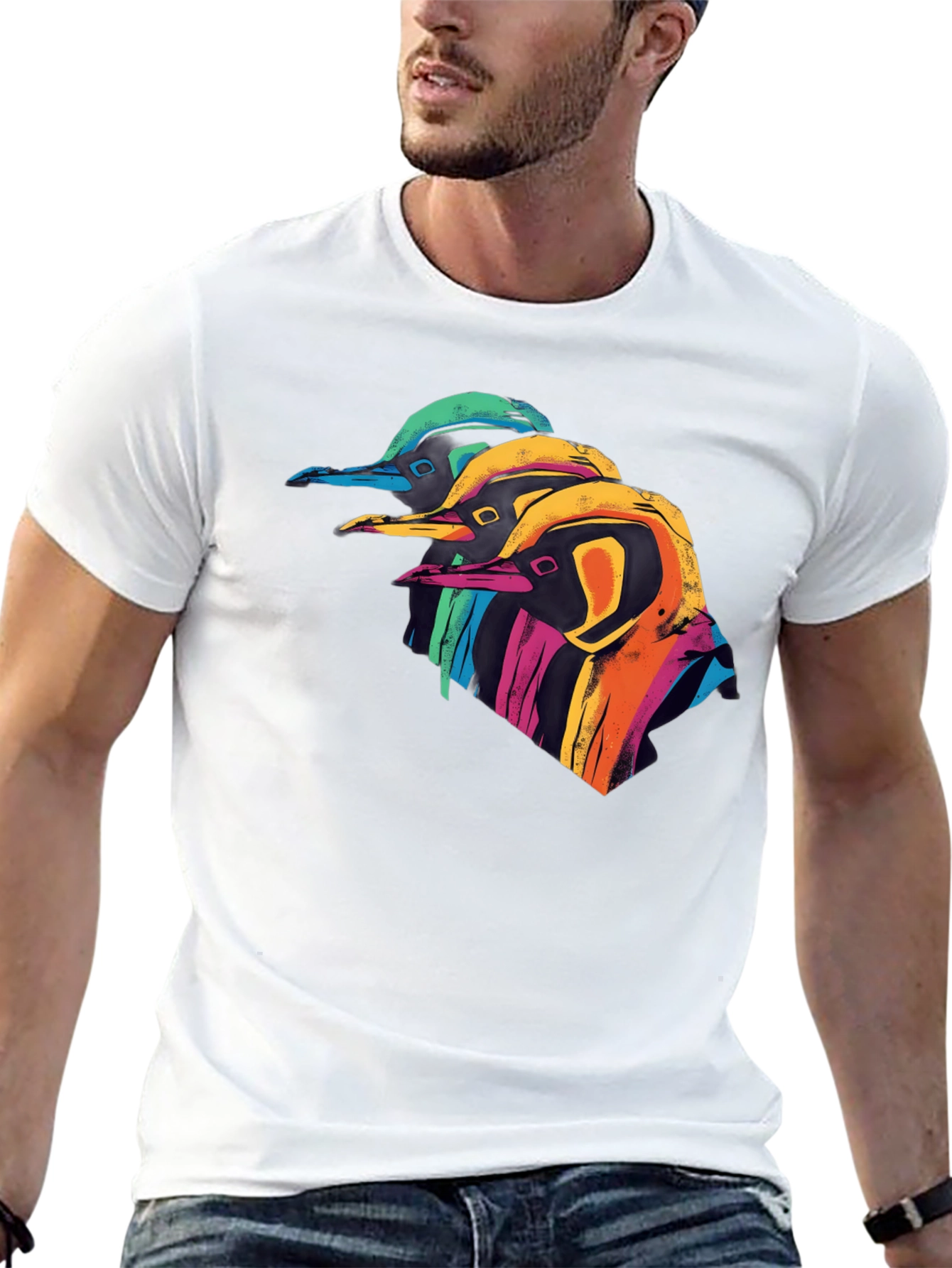 Black Colorful Penguin Graphic Black T-Shirt view 13