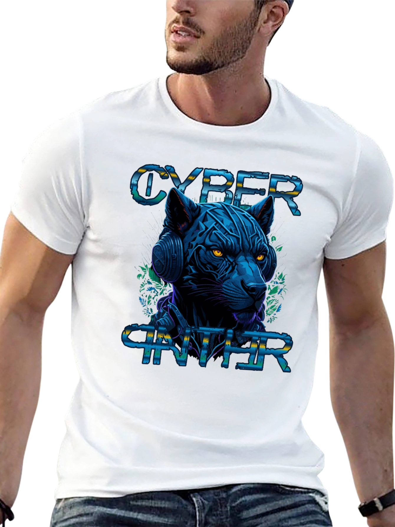 Black Cyber Panther Graphic Tee - Stylish Black T-Shirt view 13