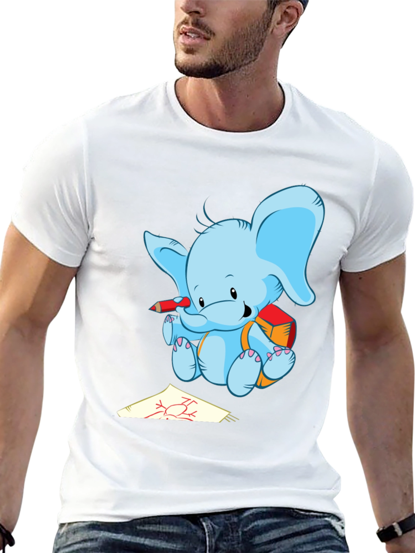 Black Cute Elephant Drawing T-Shirt view 13