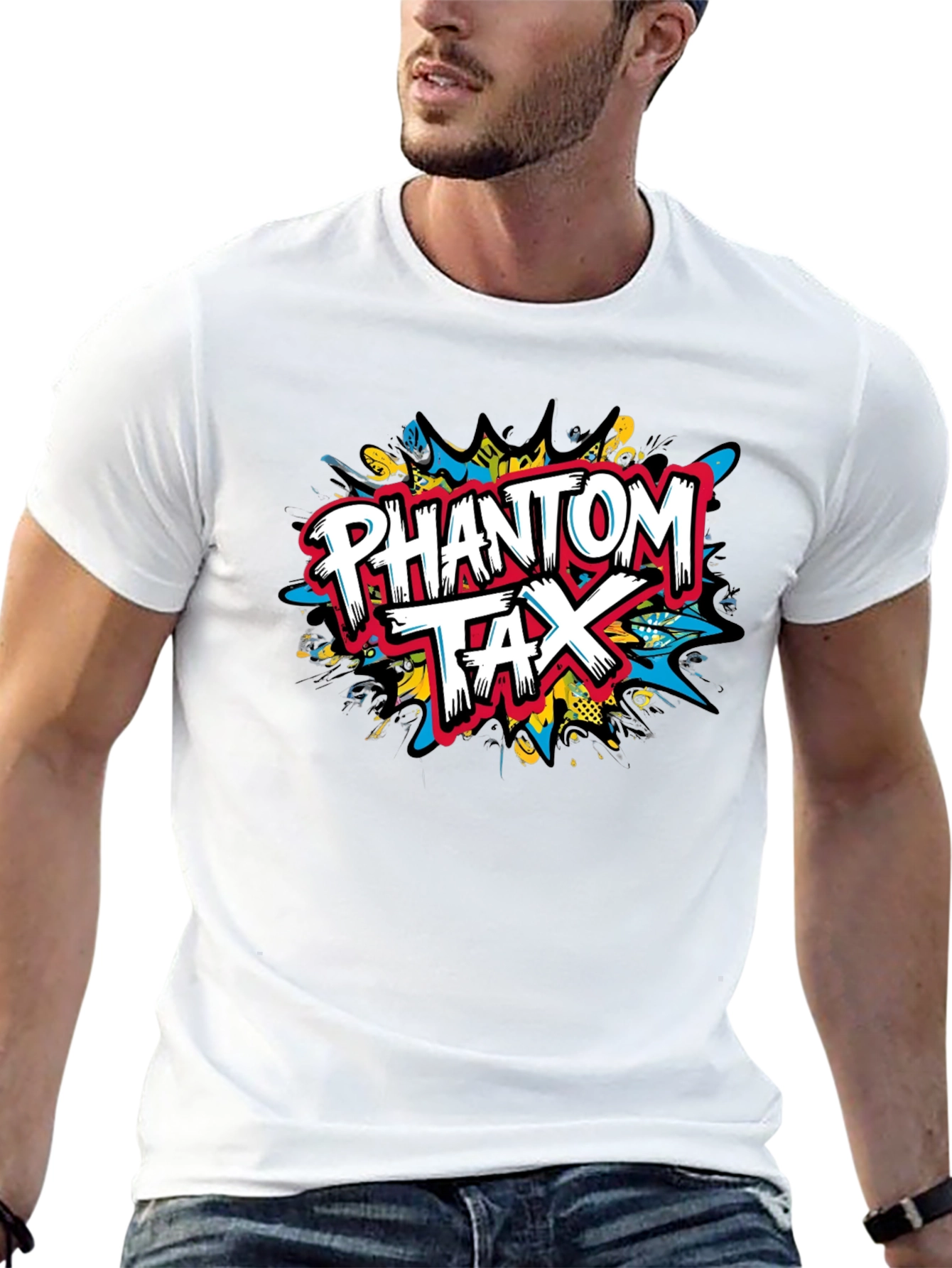 Black Phantom Tax Graphic Tee - Bold Design, Black Cotton Comfort view 13