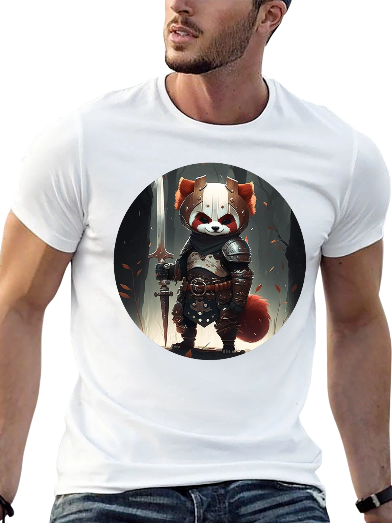 Black Red Panda Knight Graphic Tee - Unique Black T-Shirt view 13